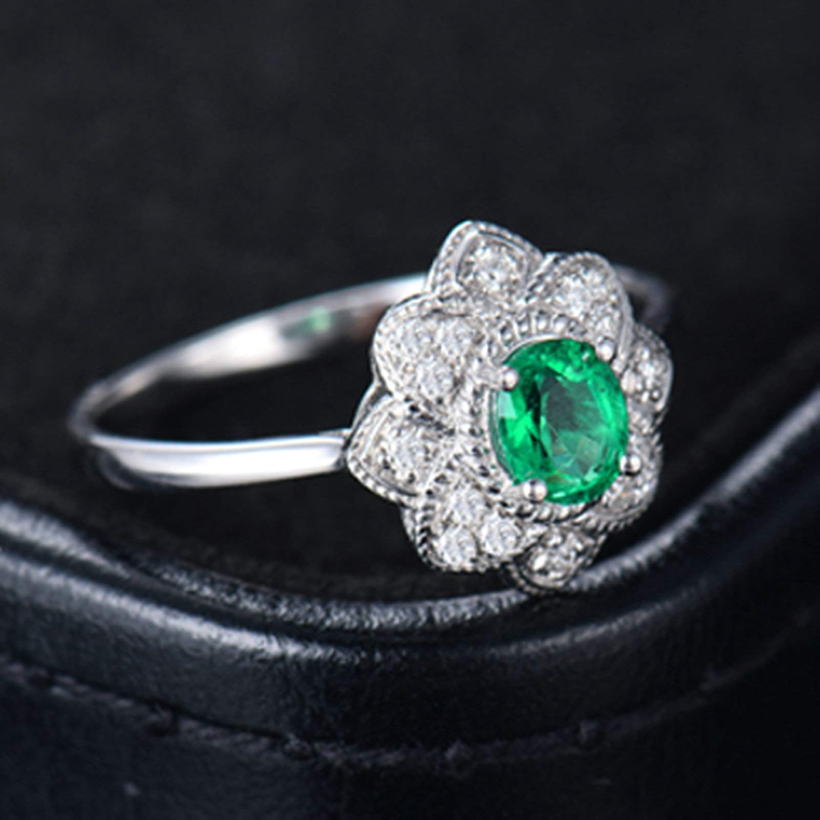 Platyna 950 obrączka damska, obrączka ślubna, pojedyncze damskie kwiaty, 4-mostkowa oprawka z 0,7 ct szmaragdem i moissanit 0,09 ct, rozmiar 47 (15,0)-65 (20,7)