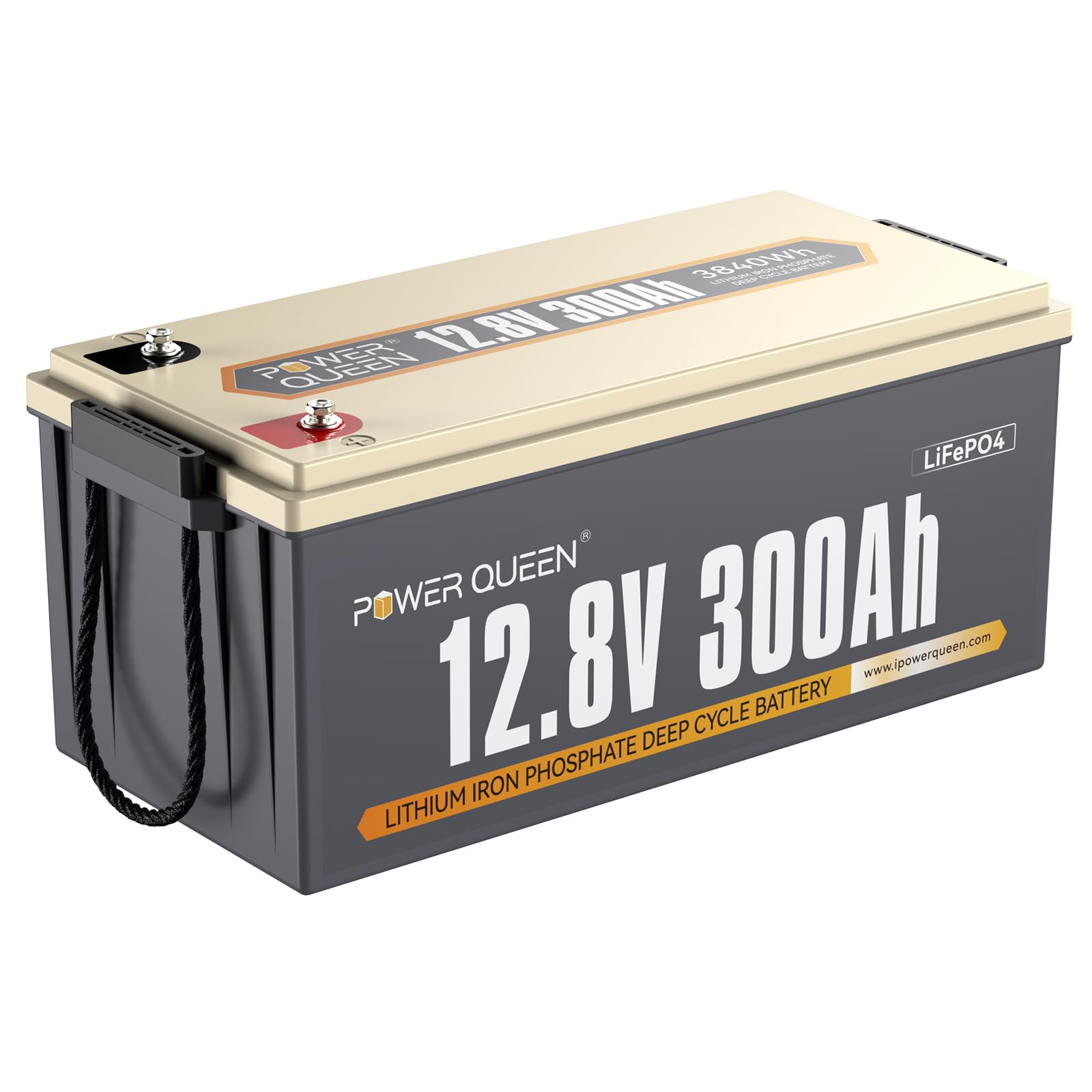 Power Queen 12V 300Ah 3840Wh LiFePO4 Battery, Built-in 200A BMS, Lithium Battery 2560W Power Output, Up to 15000+ Deep Cycles, 10-Year Life, Perfect for Solar, RV, Marine, Off-Grid