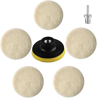 ZhuanZhenW Car Polishing Pads for Drill, 5 Pcs Wool Polishing Buffing Pads with 1 Hook and Loop Pad and 1 Drill Adapter, Soft Wool Buffing Pads Car Polishers and Buffers Kit for Car Polishing Waxing