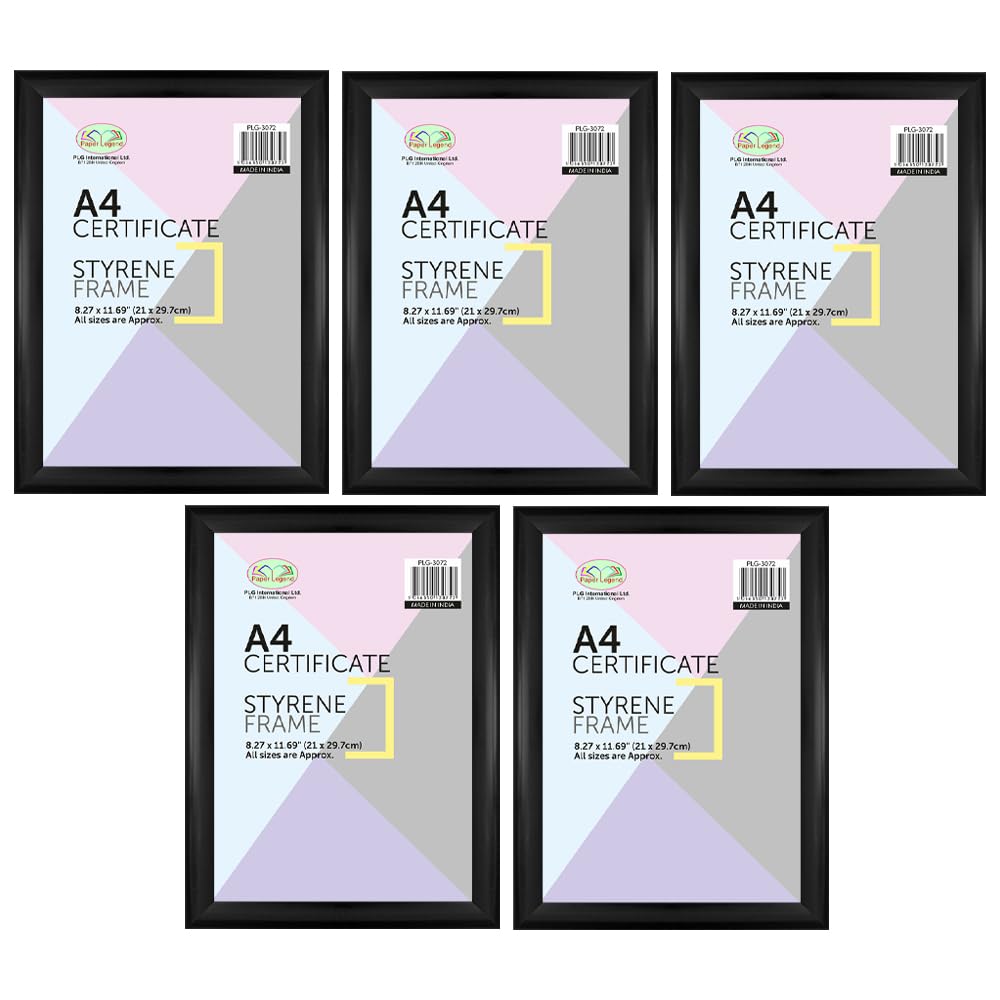 A4 Black Photo Frame 8x11 Inch (21x29 cm) – Lightweight Styrene Front with Protective Film, Shatter Resistant, Wall Mount or Tabletop, Portrait Landscape Home Decor Frame (5 Pieces)