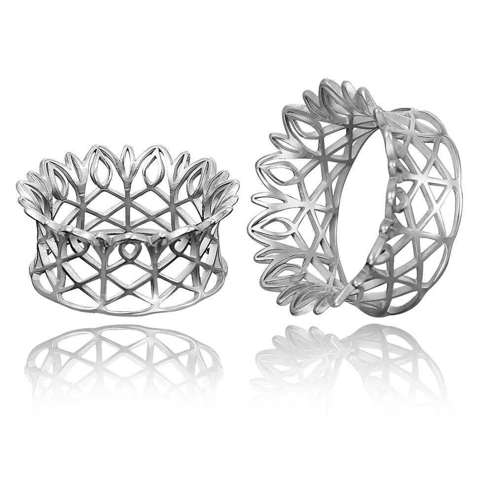 Twolobes 2PCS Hollow Crown Ear Gauges Hypoallergenic 316 Stainless Steel Breathing Ear Plugs Tunnels for Stretched Ears 8mm-25mm (0G-1") Body Piercing
