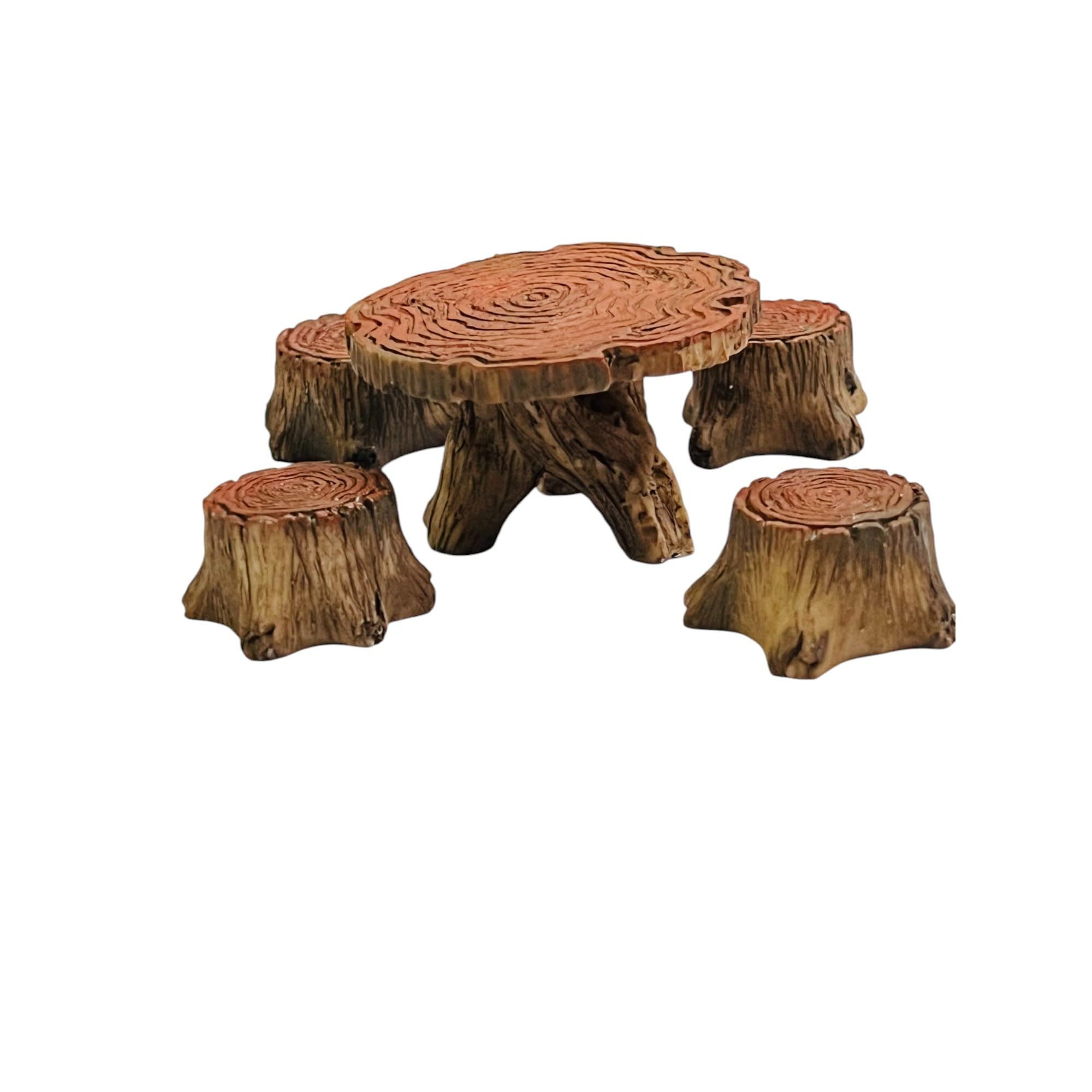 Moira Miniature Wooden Table and Stumps Set, 5 Pieces, Tree Trunk Design, for Fairy Garden and Dollhouse-image-28