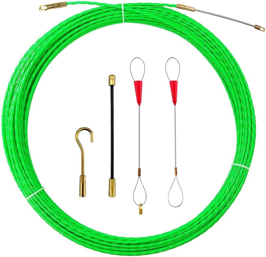 37FT Fish Tape Wire Puller Including 5Adapters- Durable Cable Retraction Aid for Electrical Work (12M)
