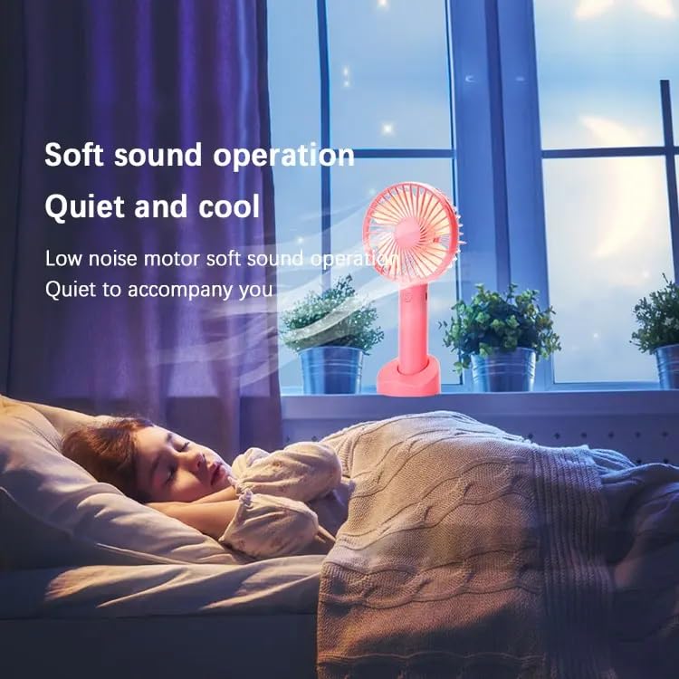 Image of One94Store Mini Portable USB - 1200mAh Rechargeable Battery, 3-Speed Mode, Up to 3 Hours Usage, High-Speed Cooling Fan with Stand for Home, Office & Travel (Pink)