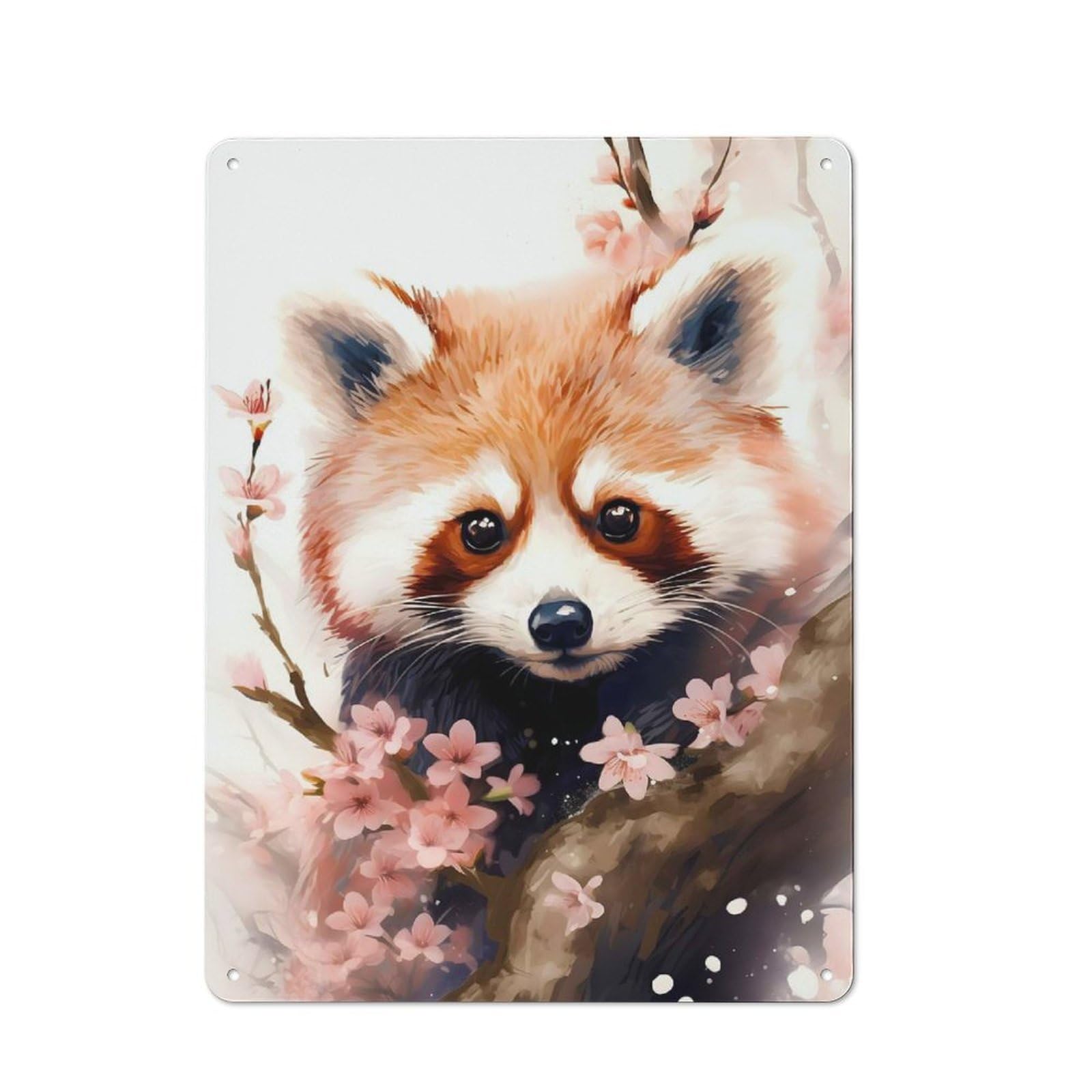 Junmoney Style-21 Metal Wall Sign 40X30cm Featuring Cherry Blossom Red Panda For Living Room Wall, For Feature Wall Decorators