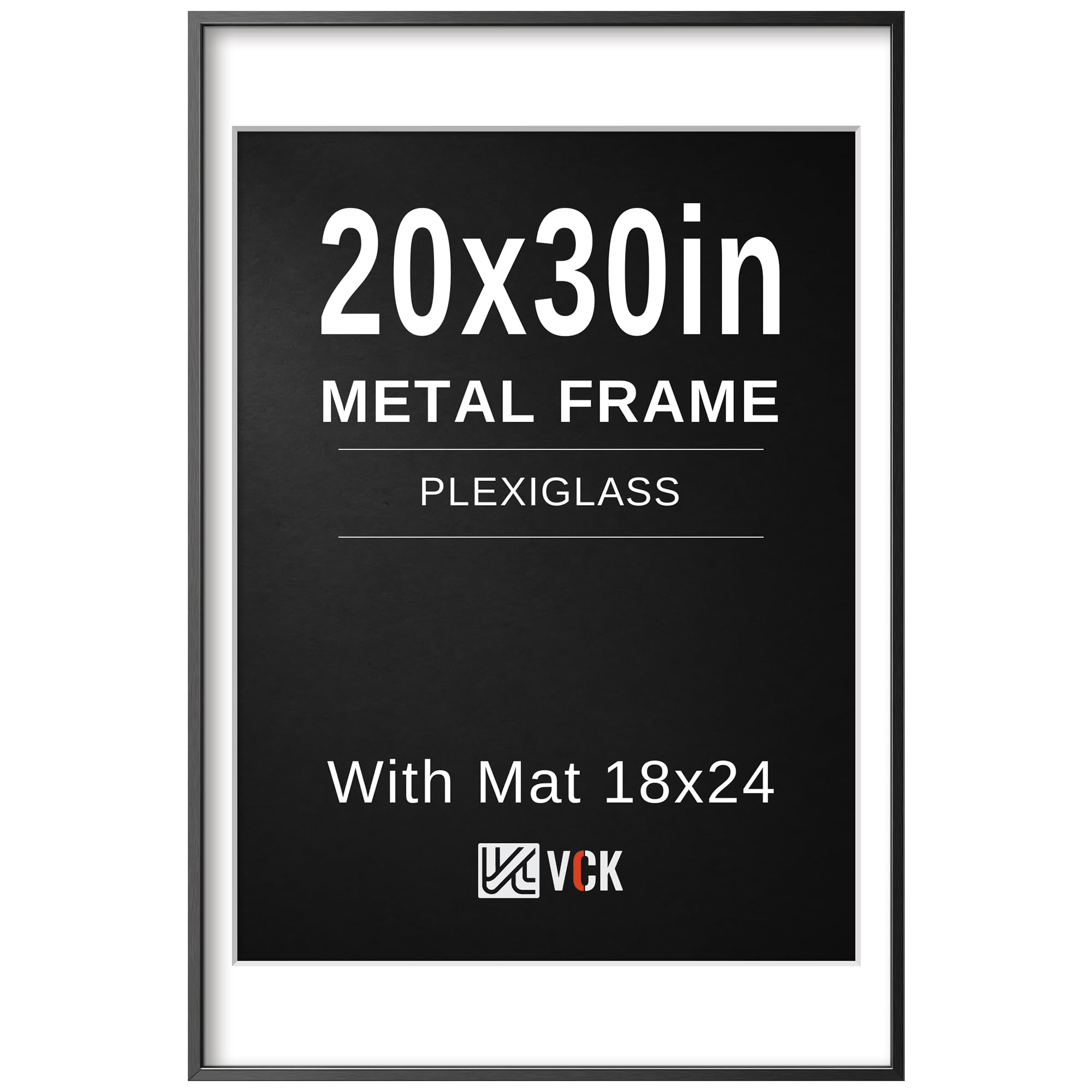 VCK 20x30 Frame, Black Metal - Matted to 18x24, for Large Poster