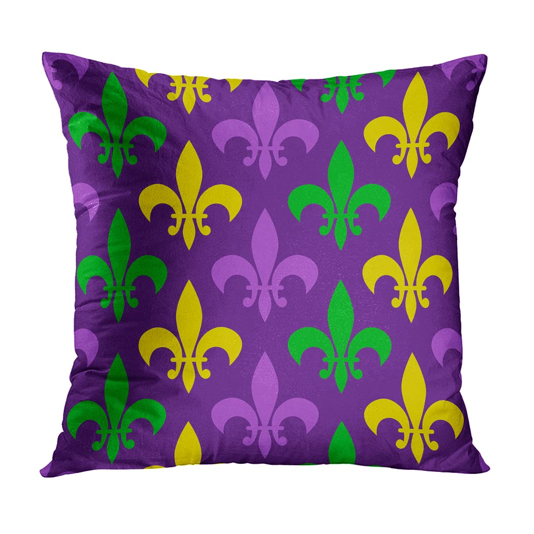 rouihot Set of 4 Throw Pillow Covers Mardi Gras Fleur De Lis 18x18 Inches Home Decor Square Pillowcases Cushion Covers for Bed Sofa Bar Wedding Couch Family