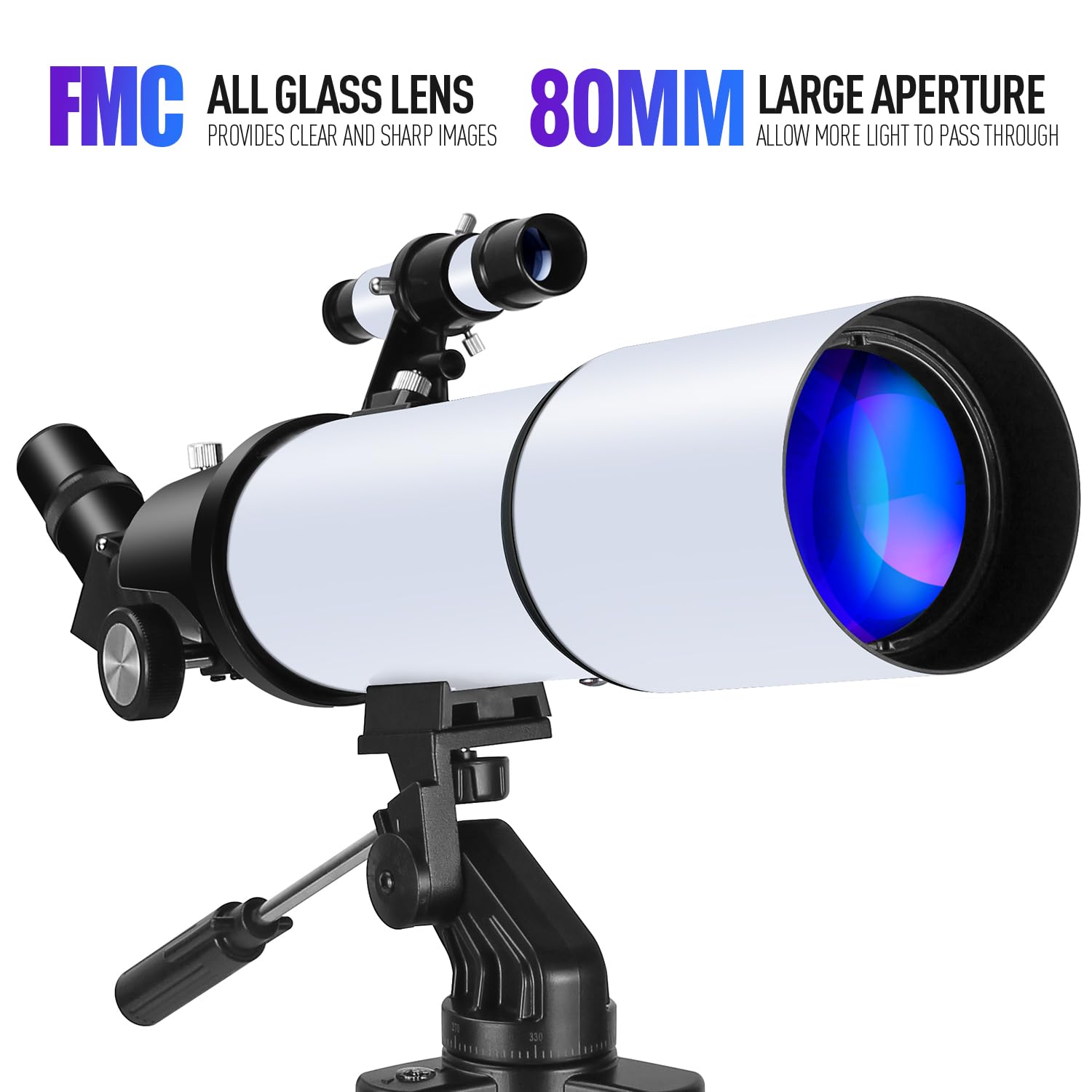 Télescope Astronomie 80mm 600mm Portable - Télescope Débutants Enfants Avec Trépied, Adaptateur Téléphone Et Sac à Dos