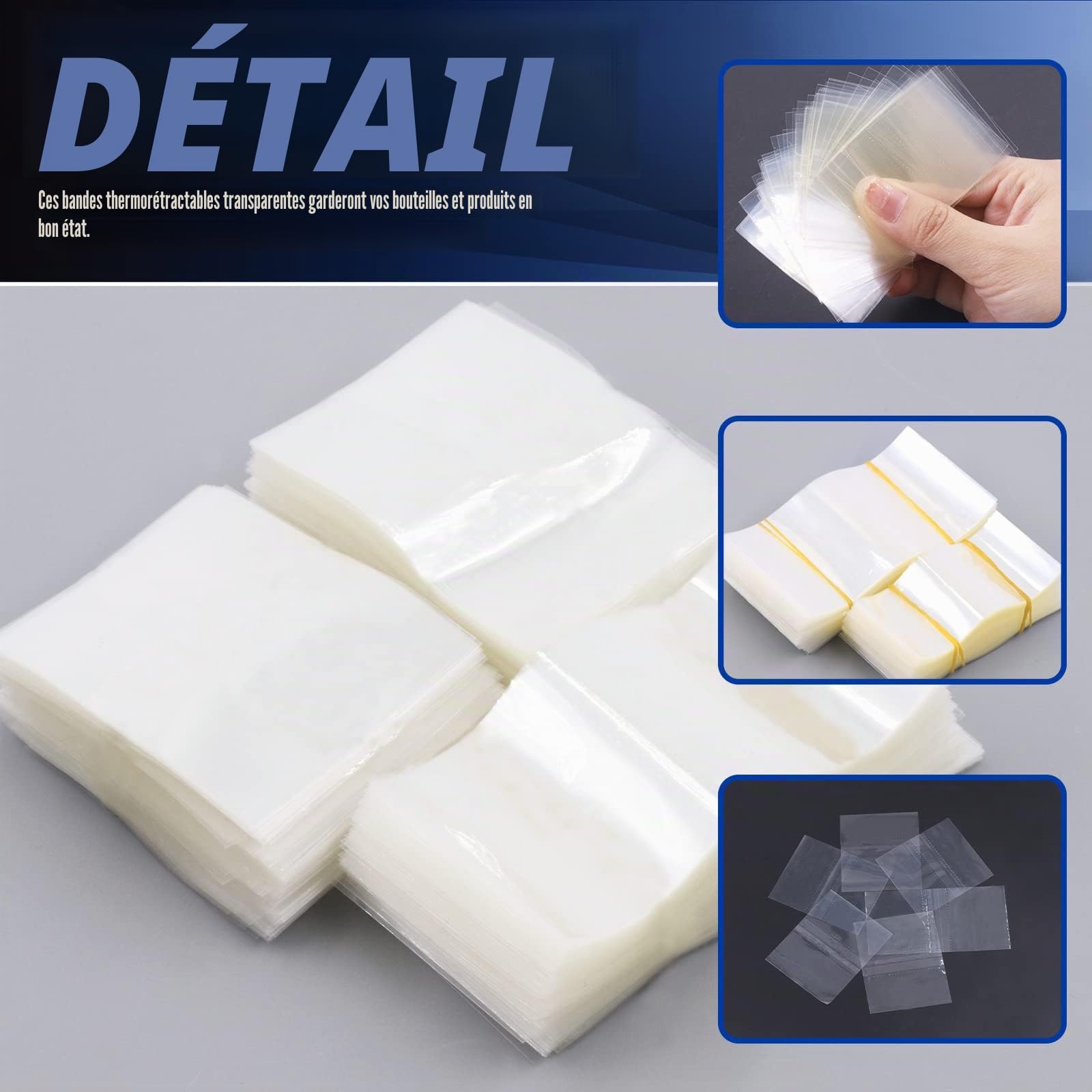 Glarks Lot de 1250 bandes transparentes thermorétractables en PVC - 5 tailles - Pour bouteilles de compte-gouttes, cans, etc