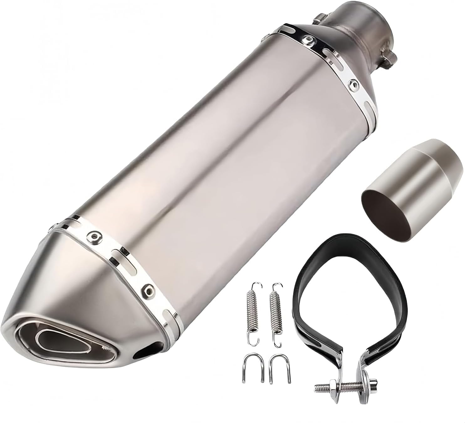 Universal Slip-On Muffler, Motorcycle Silencer, 1.5 inches (38 mm), 2.0 inches (50.8 mm), Total Length, 14.6 inches (37 cm), Stainless Steel, Motorcycle Exhaust Pipe, Exhaust Muffler