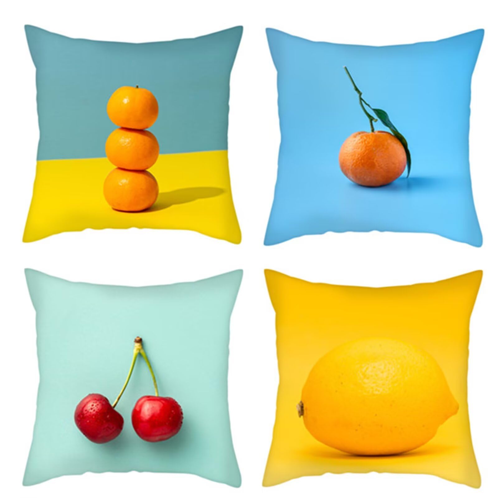Juego de 4 Impermeable Funda de Cojín Limón de Frutas,65x65cm Moderno Suave Transpirables Lino Fundas de Almohada Cojines Decorativos con Cremallera Oculta para Exterior Sofá Cama Coche Hogar