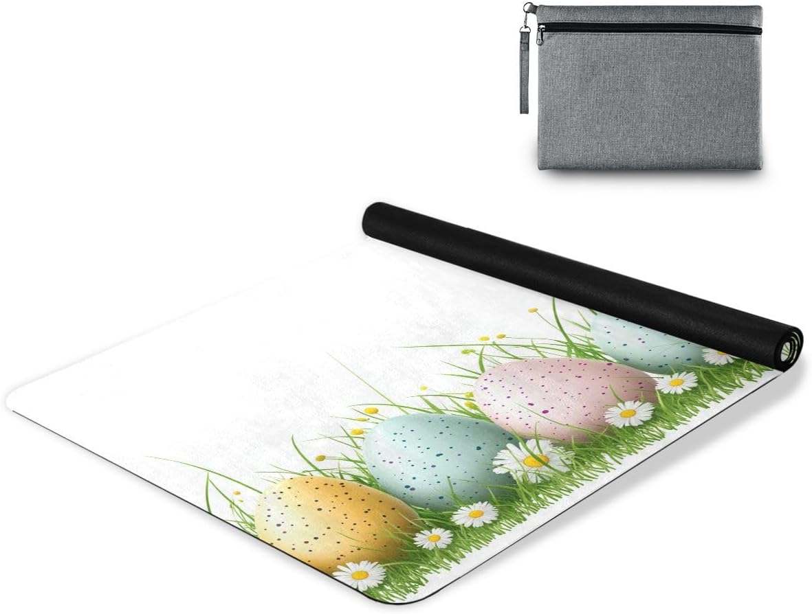 ALAZA Easter Eggs Green Grass and Chamomile Yoga Mat Non Slip Fitness Exercise Mat, Workout Mat for Yoga, Pilates and Floor Exercises