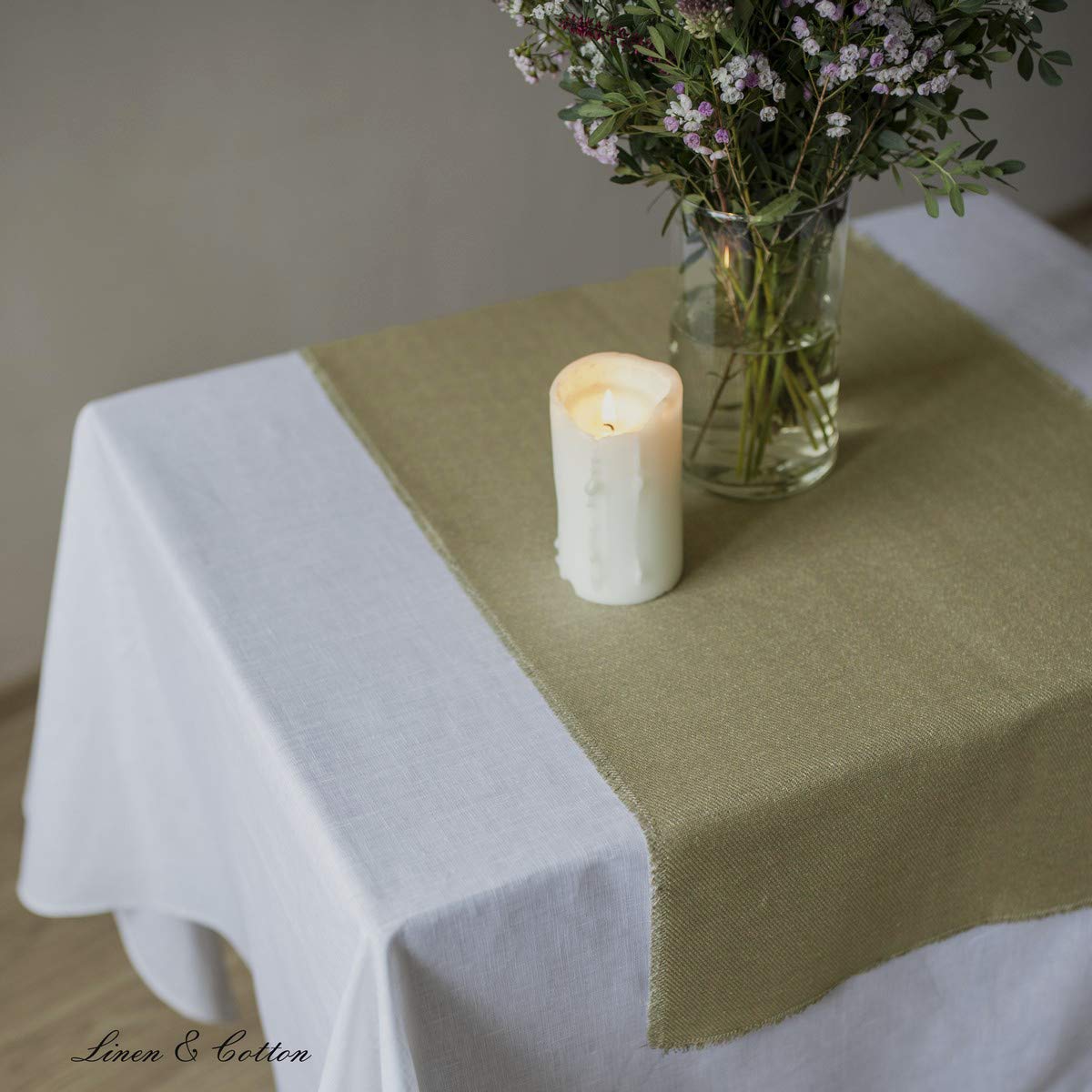 Linen & Cotton Tischläufer Stoff Tischband Tischdeko Aurum - 74% Leinen, 26% Baumwolle, Beige Gold (47 x 250 cm) Läufer Tisch Decken Deko für Home Küche Esstisch Hochzeit Geburstag Party Fest Event