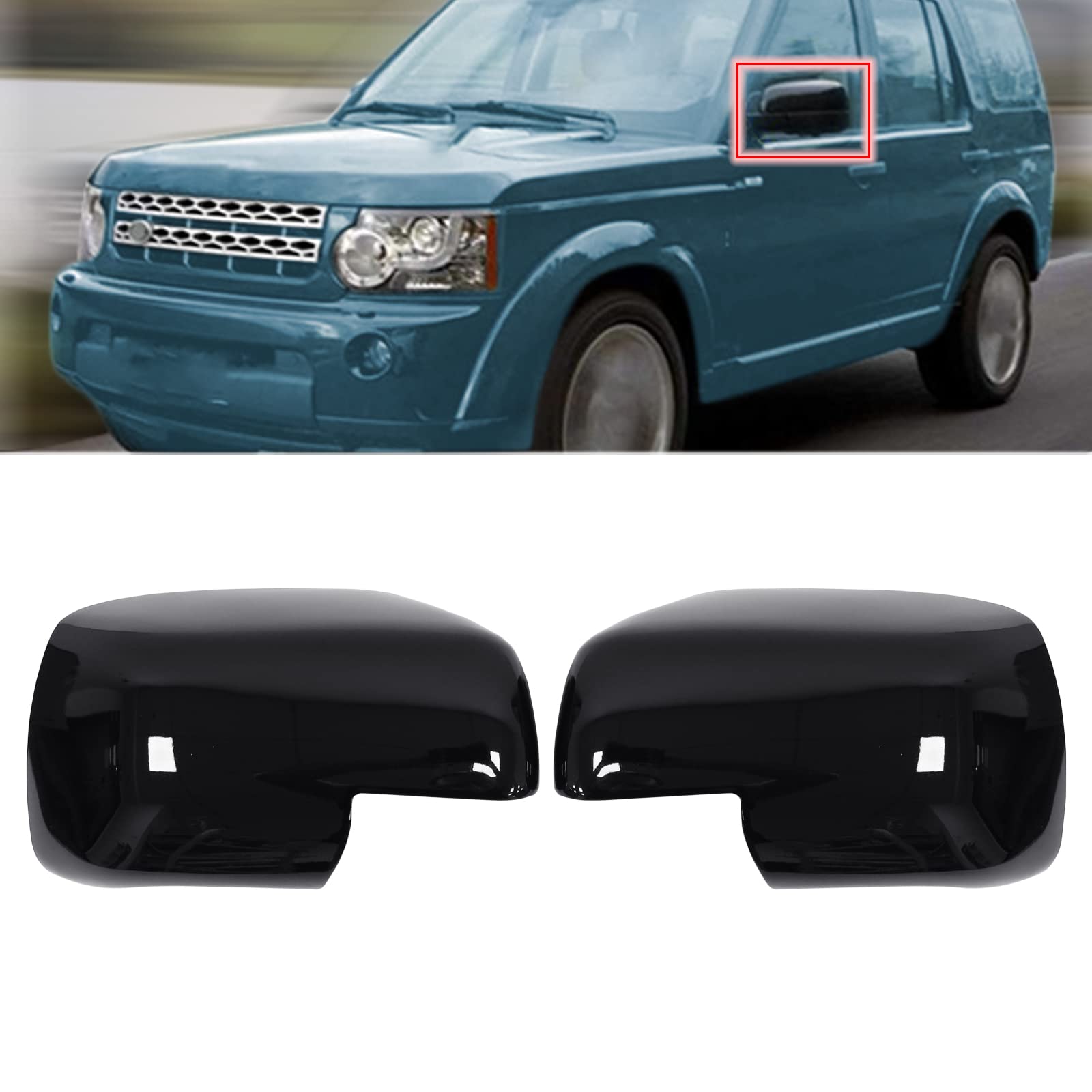 Coperture per specchietti laterali esterni completi in vetro nero lucido per lato destro e sinistro per Freelander 2 Discovery 3 Range Rover Sport 1 Range Rover L322