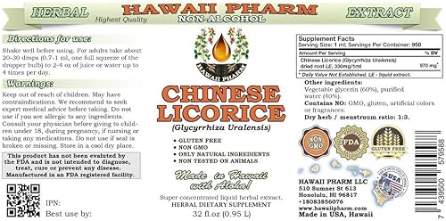 Miniatura 5 de Hawaii Pharm Extracto líquido de regaliz chino sin alcohol, regaliz chino (Glycyrrhiza Uralensis) Suplemento herbario natural de glicerita de raíz,