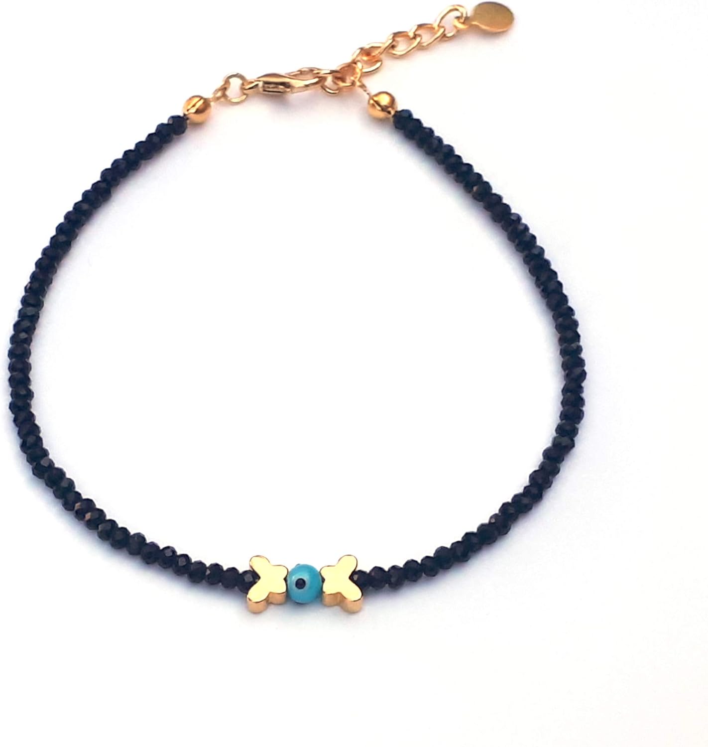 Alwan Long Size Black Crystal Anklet with an Evil Eye for Women – EE3876