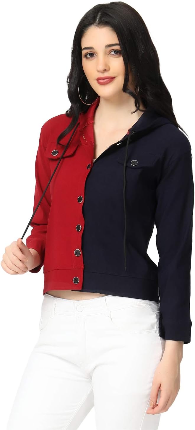 DIMPY GARMENTSBuyNewTrend Cotton Lycra Buttoned Jacket with Hoodie For Women