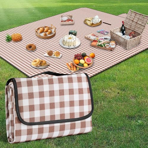 YAOMAISI Cómoda manta de picnic, manta de playa grande de 200 x 200 cm, manta de camping, con asa, fondo impermeable, lavable a máquina, manta de senderismo plegable al aire libre suave y portátil (re