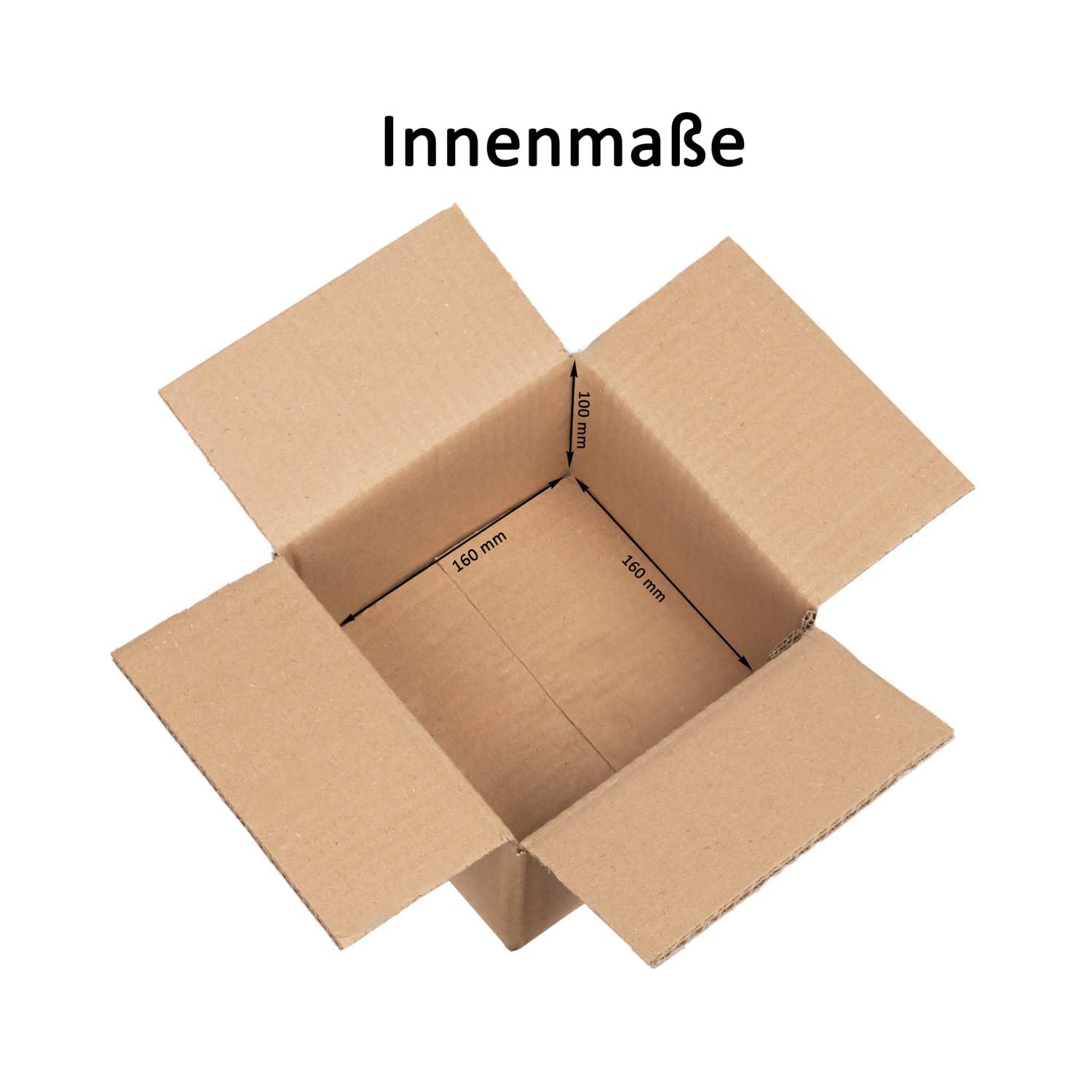 smiley pack 100x Versandkartons 160 x 160 x 100 mm BRAUN 2-wellig | Faltkartons für Versand als DHL Päckchen M, Hermes, DPD, GLS – Paketklasse XS