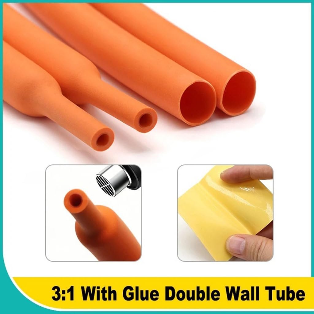 Gaine Thermorétractable À Double Paroi Doublée D'adhésif 3:1, en Polyoléfine Orange, Manchon D'isolation De Câble Métallique 1.6mm 50mm(25.4mm,10 Meters)