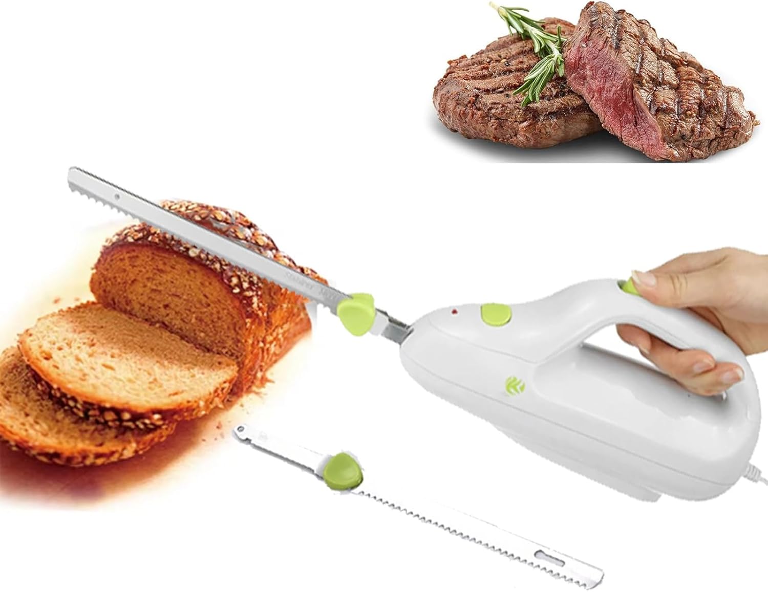 Kitchen Electric Bread Knife Electric Carving Knife, Rechargeable Electric Knife with 2x 8-Inch Stainless Steel Blades for Meat and Bread
