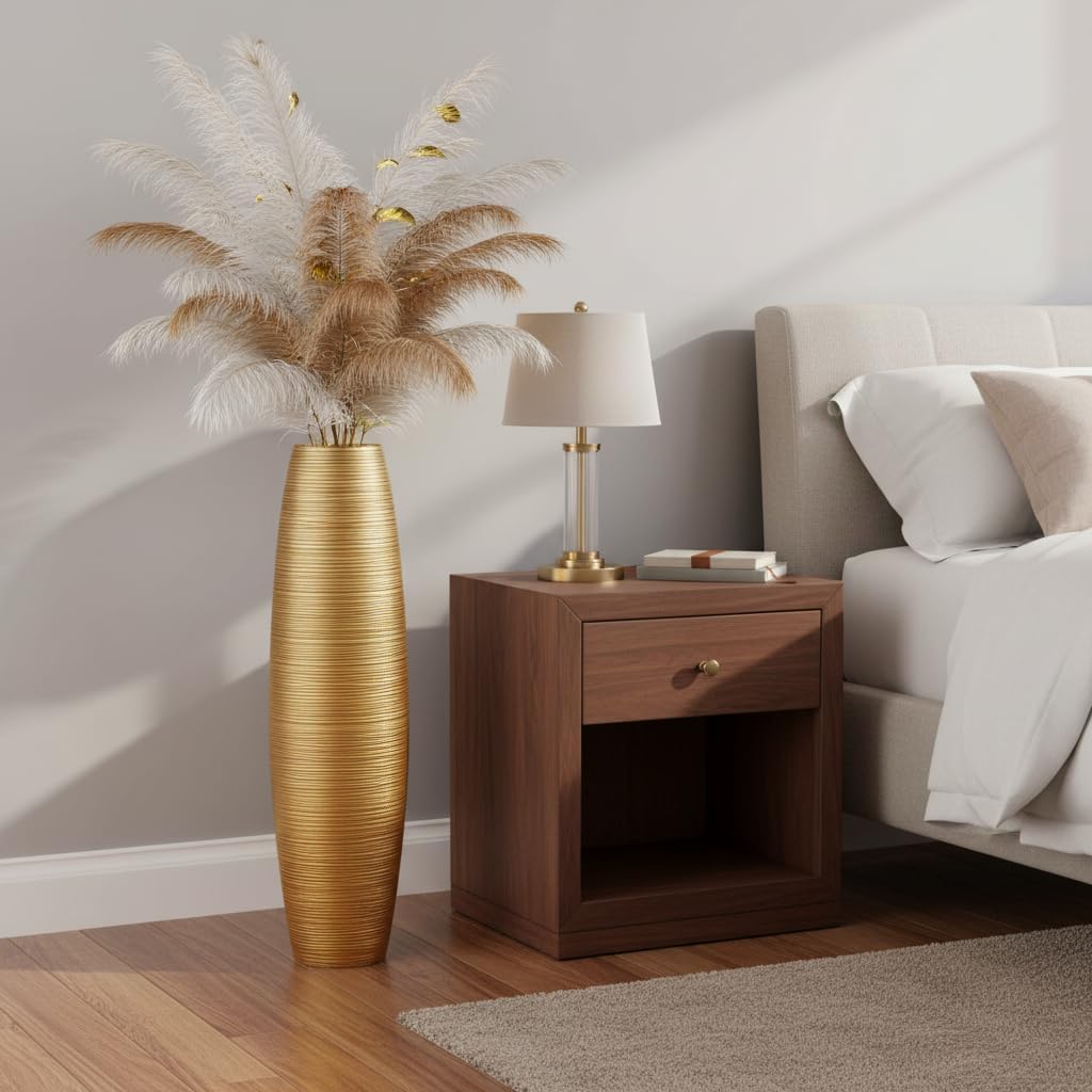 Tall Floor Vase, 27.5 inches (70cm, 2.3FT) Tall Vases Sturdy, Luxury, Textured for Decorative Branches Dried Flowers, Floor Vase for Rustic Living Room, Shelf Decor, Resin Gold