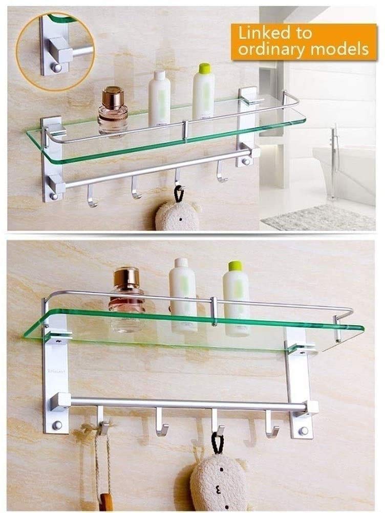 Estante De Vidrio para Baño, Estante De Aluminio para Baño, Estante De Pared con Perforación para Ducha, Cesta De Almacenamiento(Linked-45Cm)