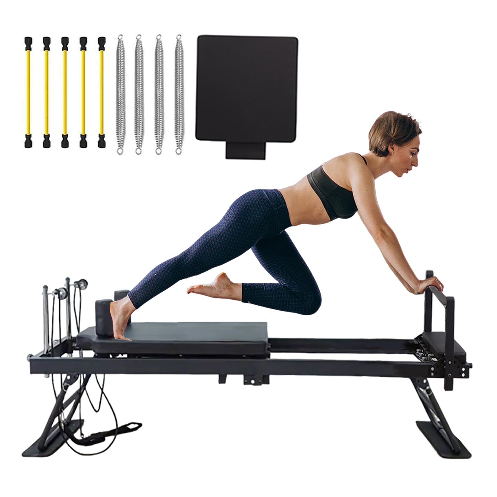 Pilates Reformer, Attrezzo Pieghevole Pilates Reformer Machin con Tappetino per Uso Domestico e in Palestra per la Casa Adatto a Principianti e Utenti Intermedi,A
