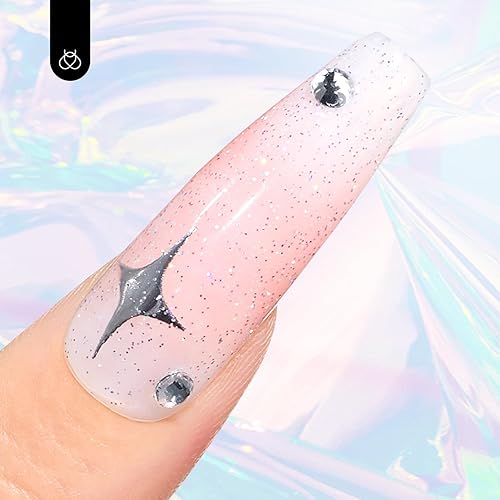 Miniatura 3 de beetles Gel Polish Esmalte de uñas de gel holográfico con purpurina de 0.5 fl oz, capa superior de esmalte de uñas de gel brillante mezcla de plata,