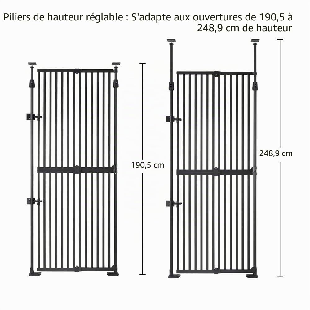 unipaws Barrière de protection pour chat - 190 cm - Fermeture automatique - Sans perçage - Pour chats et chiens - Largeur : 53 à 86 cm - Noir