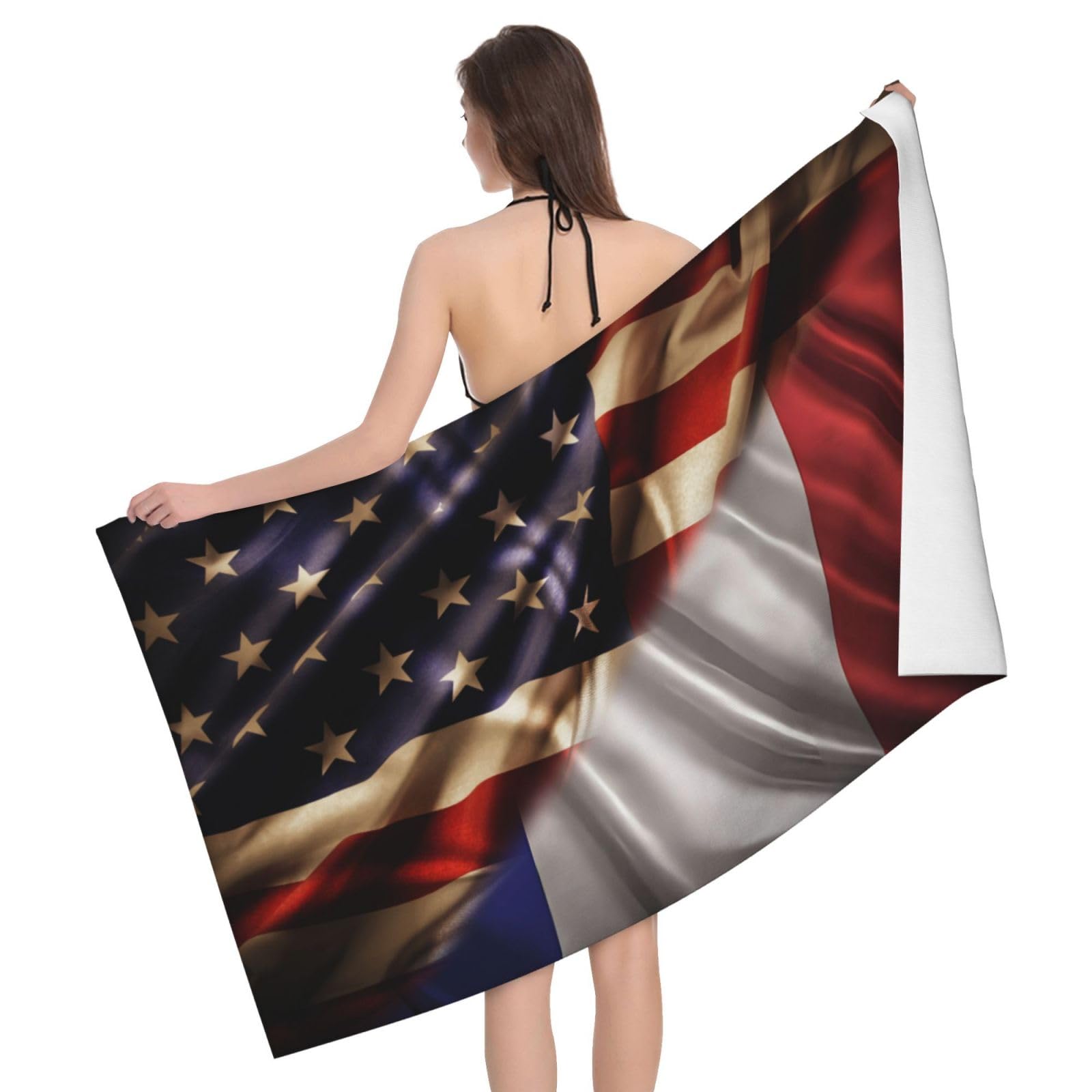 HLBSDM Microfiber Combined France and USA Flag Beach Towel Quick Dry Soft Sand Free Beach Towels for Pool Swim Beach Lightweight Thin Towels