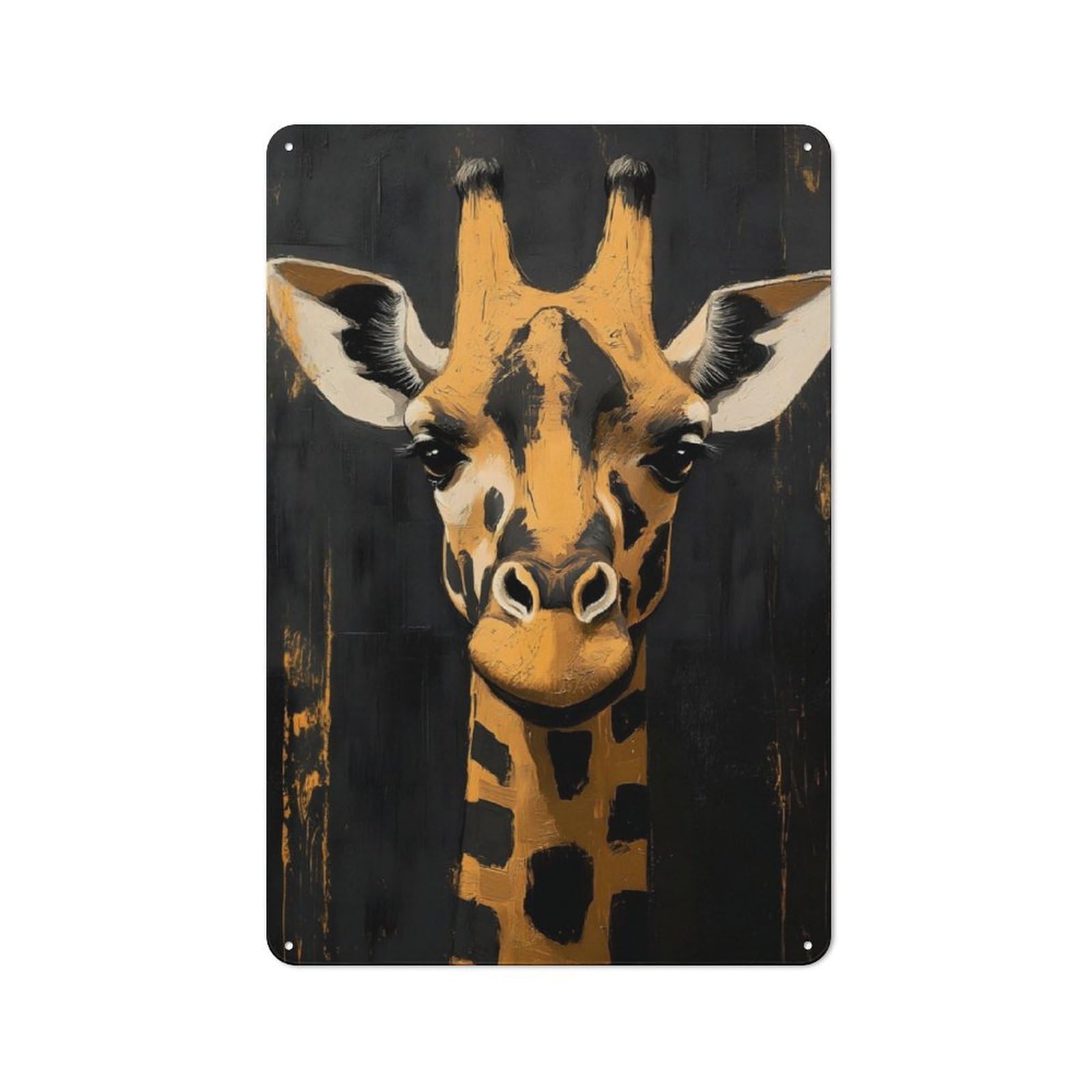 Junmoney Giraffe Portrait Painting Metal Wall Sign 30X20cm, Retro Decor For Hallway Wall, For Wall Display Collectors
