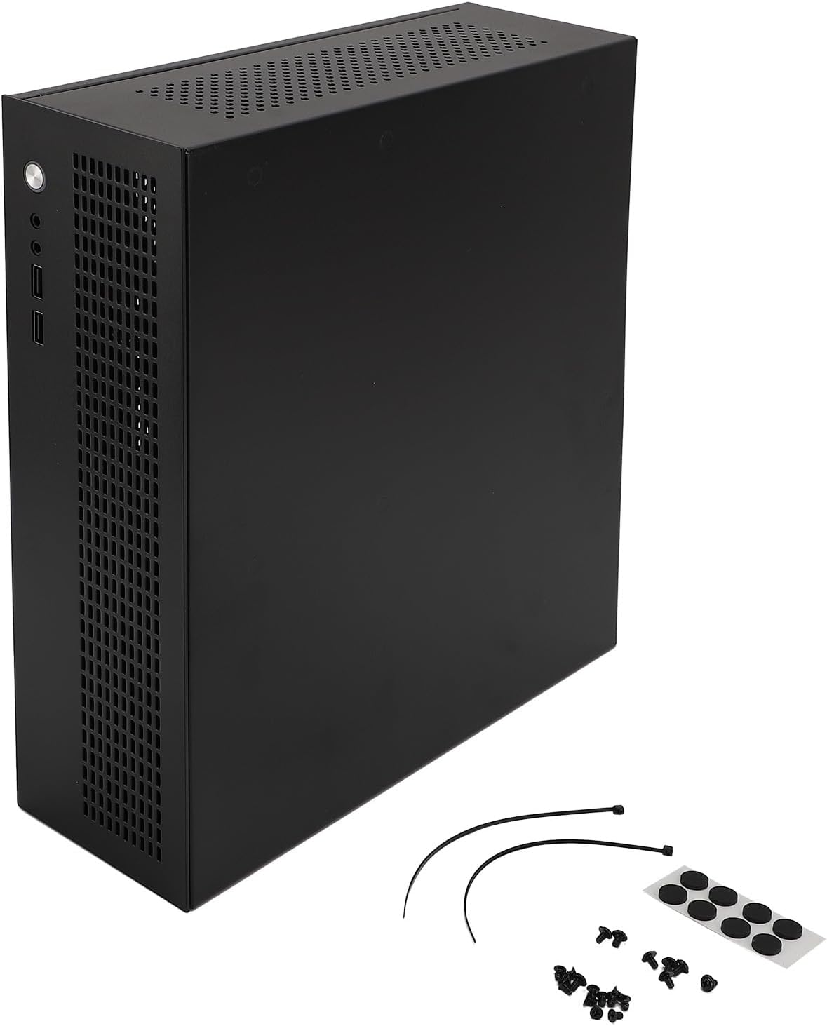 MATX ITX Small PC Case, Mini PC Case with Front USB2.0 and Sound Ports, Small Computer Case Support SSD HDD Small Gaming Case Desktop Computer Case for Gaming, 12.1x3.8x10.9in