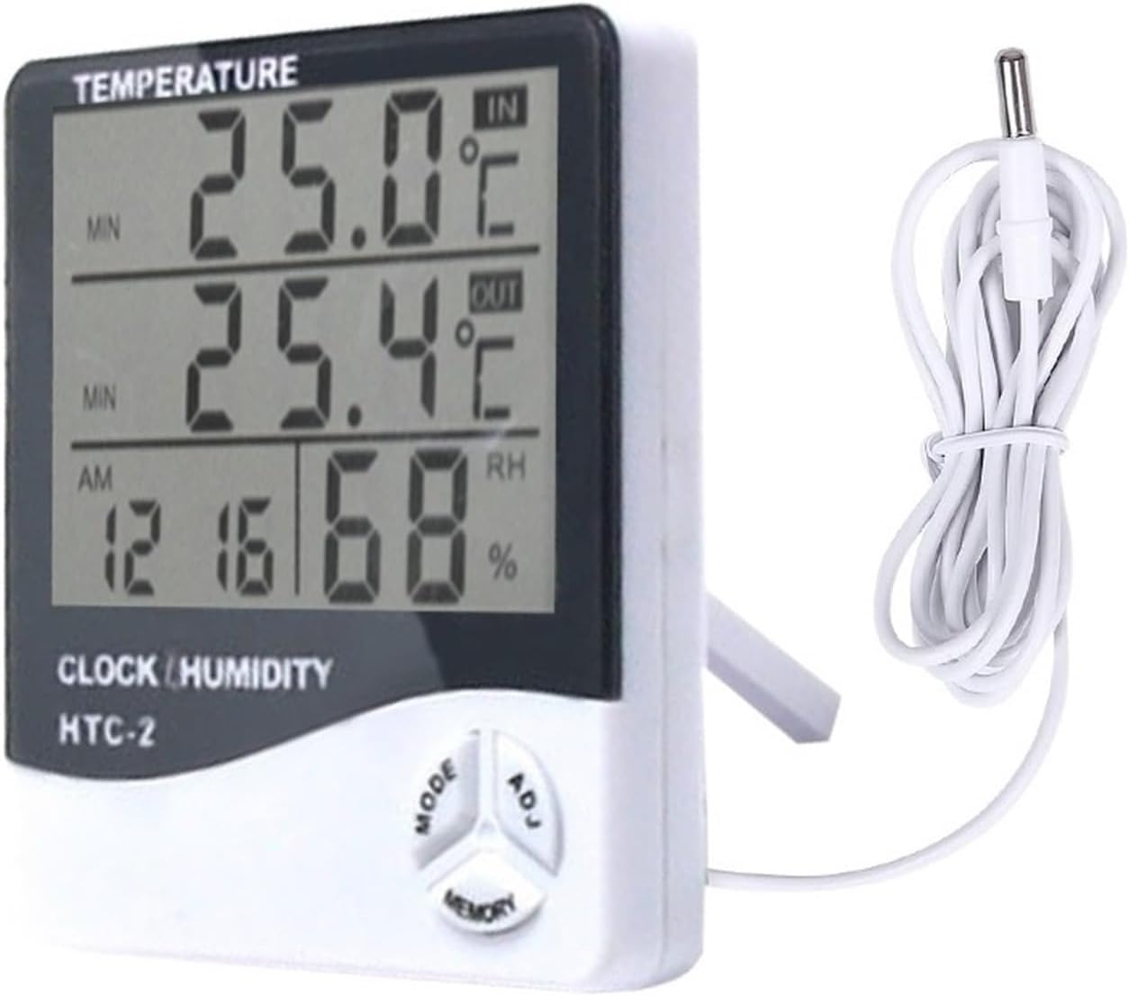 LCD Electronic Digital Temperature Humidity Meter Thermometer Hygrometer Indoor Outdoor Weather Station Alarm Clock,2