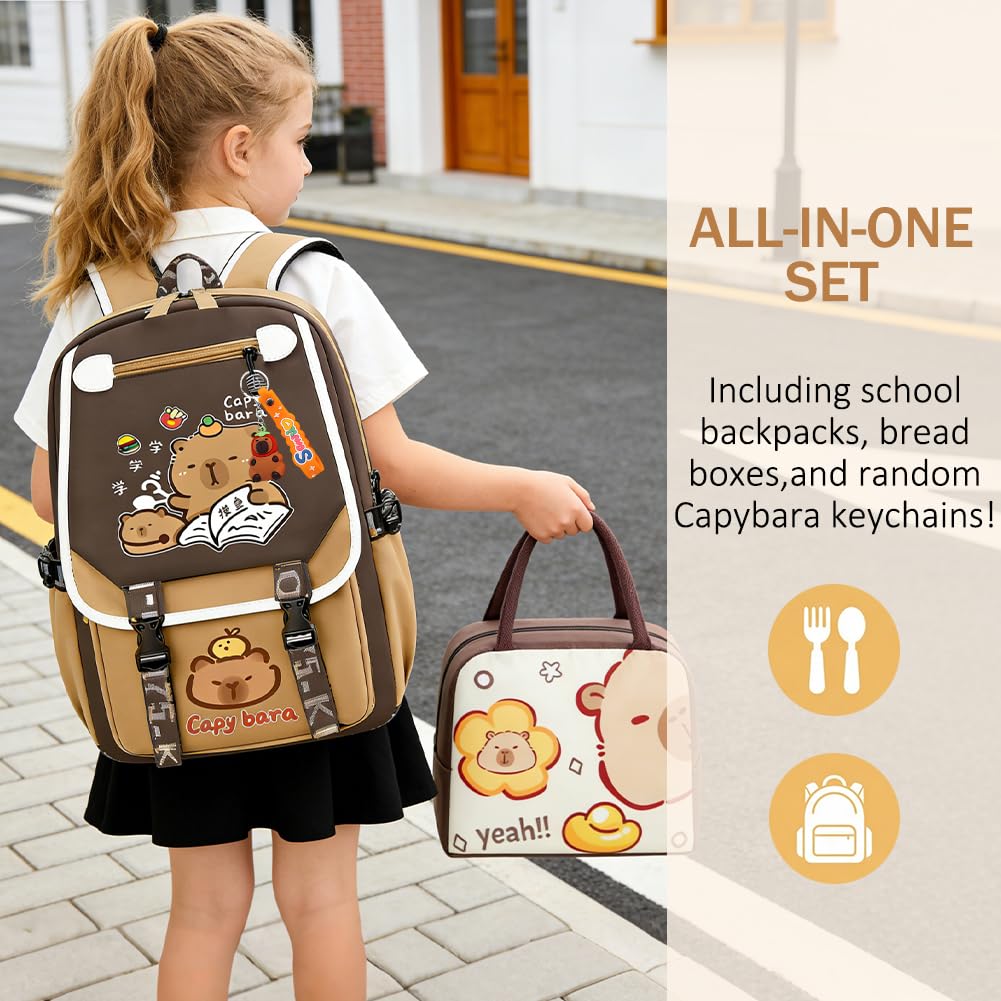Set de mochila Capybara con bolsa de almuerzo y llavero, mochilas infantiles, mochila escolar, mochila para libros, artículos escolares, regalo para niño, niña, instituto 46x29x16cm