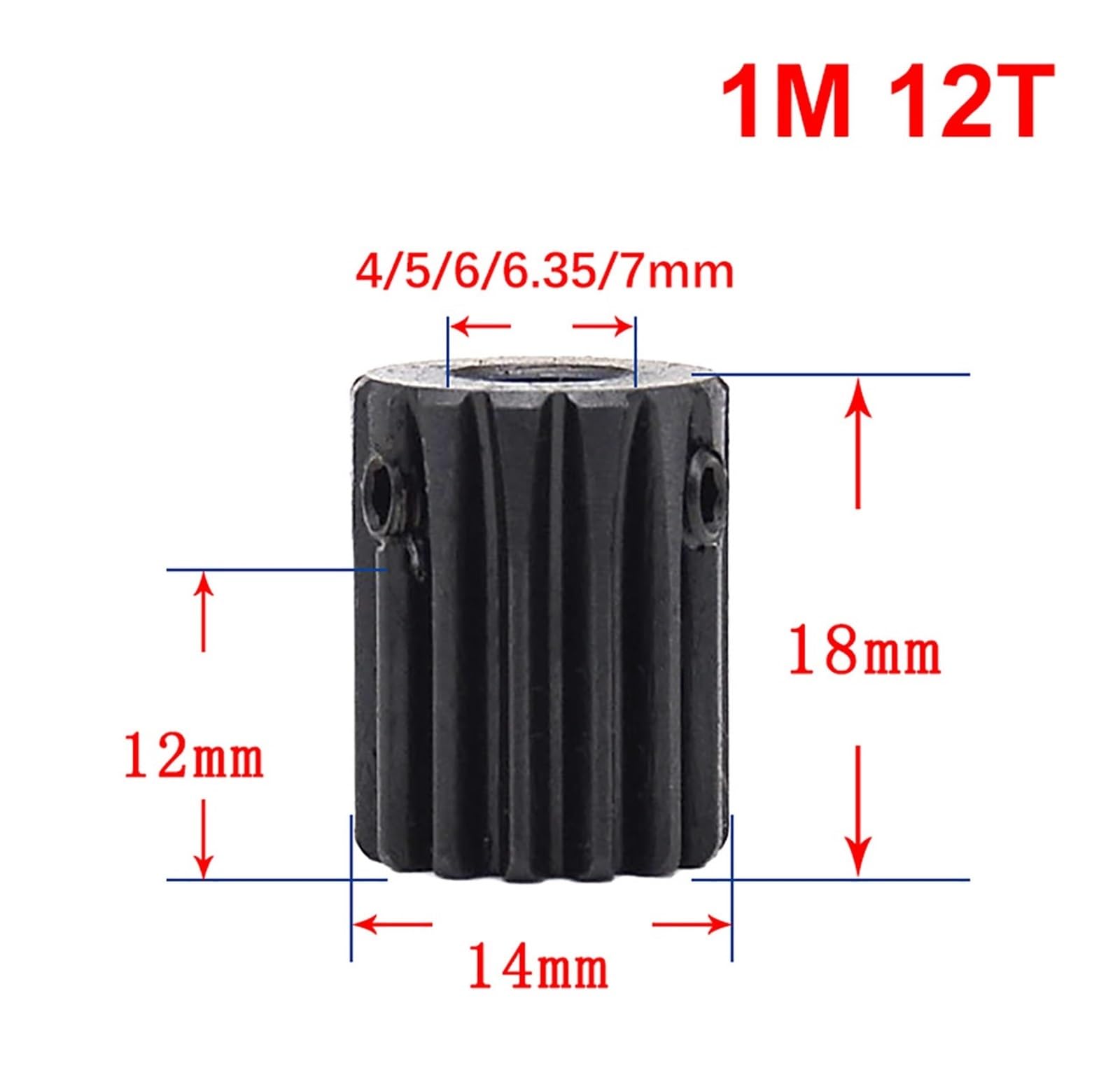 Bevel Gear Pinion Hardware Mechanical 1pcs 1Mod 12T Pinion Gears Bore 4 5 6 6.35 7mm Steel Spur Gear Transmission Accessories Motor Parts(5mm)