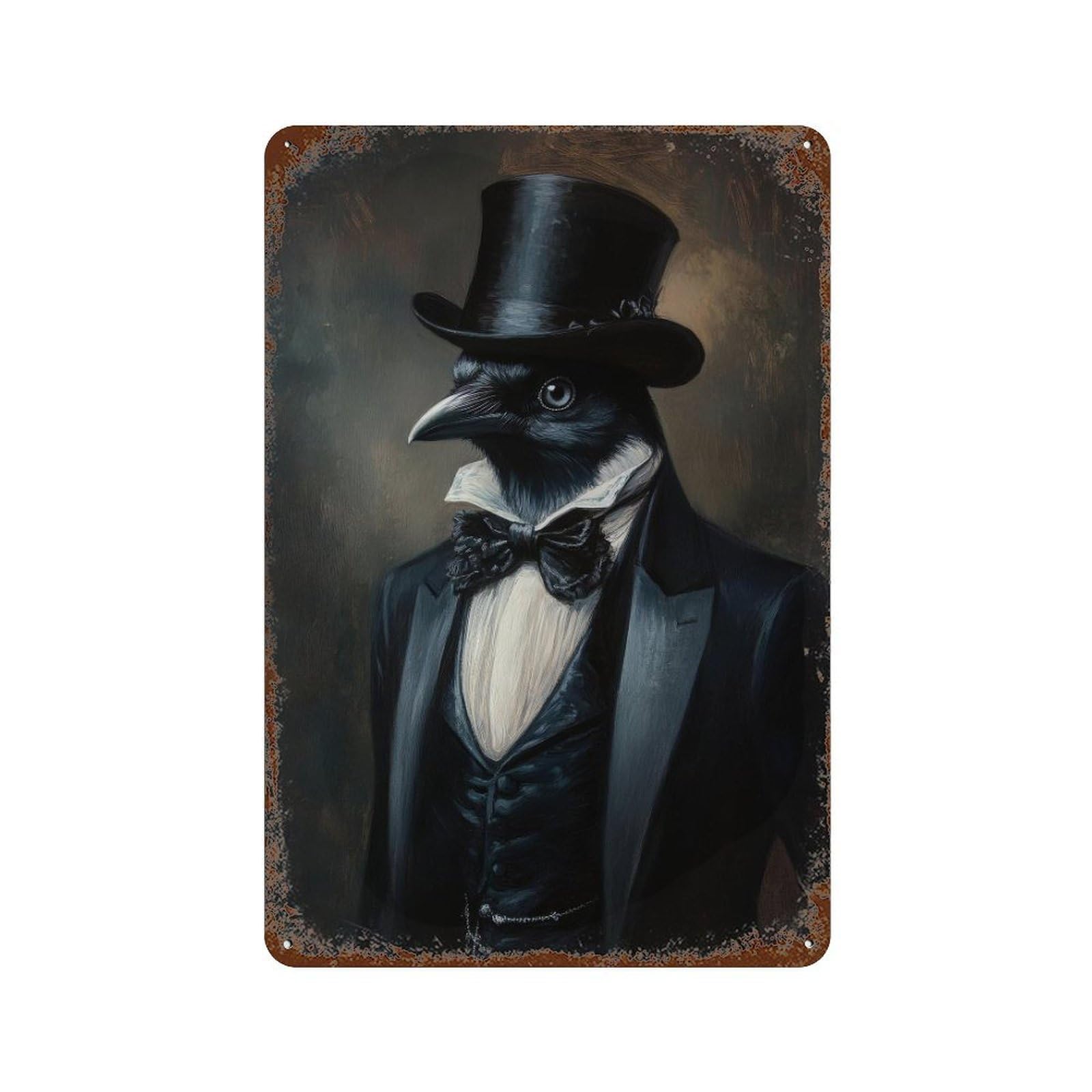 Victorian Magpie Dark Academia Whimsical Decor Antique Bird Illustration Vintage Rustic Aesthetic Wall Decor Art Metal Tin Poster Modern Home Decor Art Home Bar Shop Decorations Vintage Sign 30x20cm