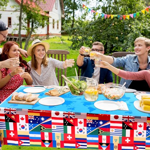 FuWeave 12 Pack International Flag Table Cover Patriotic Table Cloth World Country Flags Plastic Tablecloth for Festival Events Celebration Party Decorations Soccer Sports Beer Party, 108 x 54 Inch