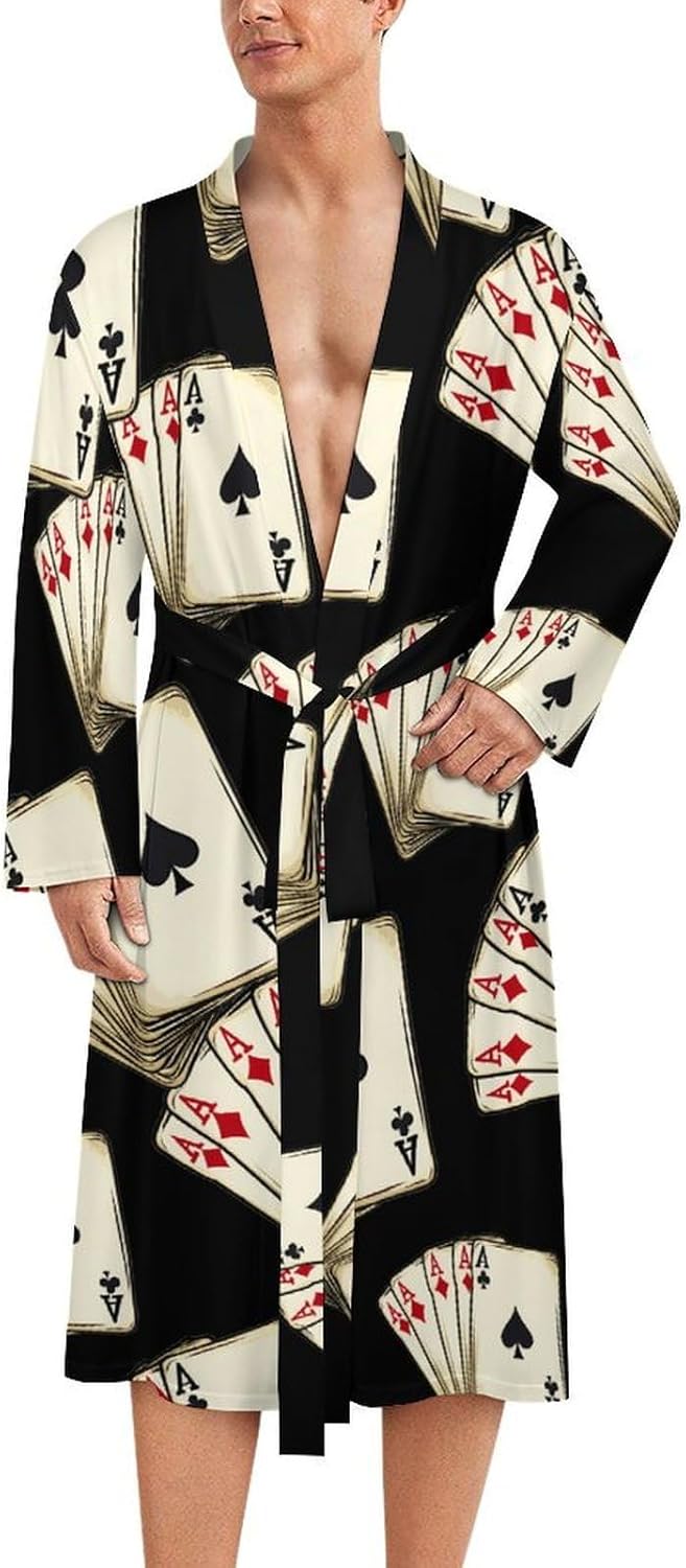 Playing Cards-Aces Men's Robe Soft Bathrobe V Neck Loungewear Sleepwear Nightgown Dressing Gown