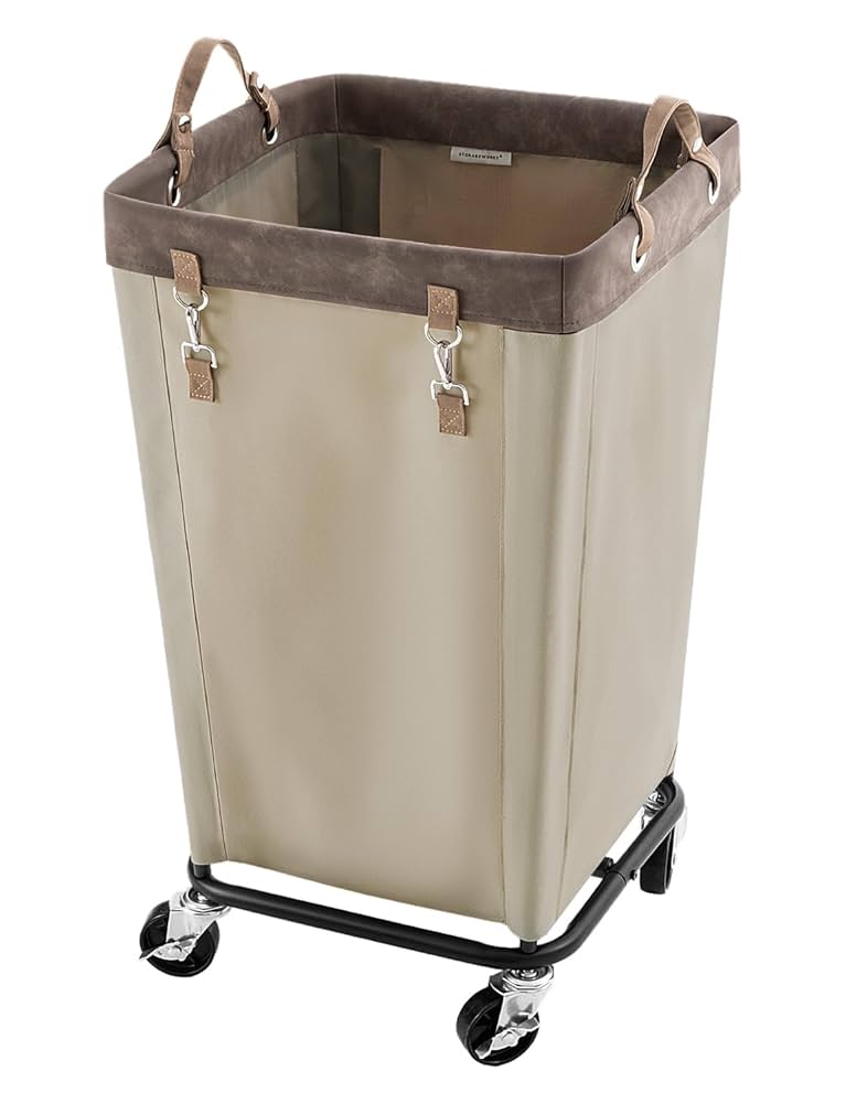 StorageWorks 160L Laundry Basket with Wheels, Large Rolling Hampers for Clothing Organizer, Dirty Clothes Basket for Hotel, Home, Closet, Dorm, Light Khaki