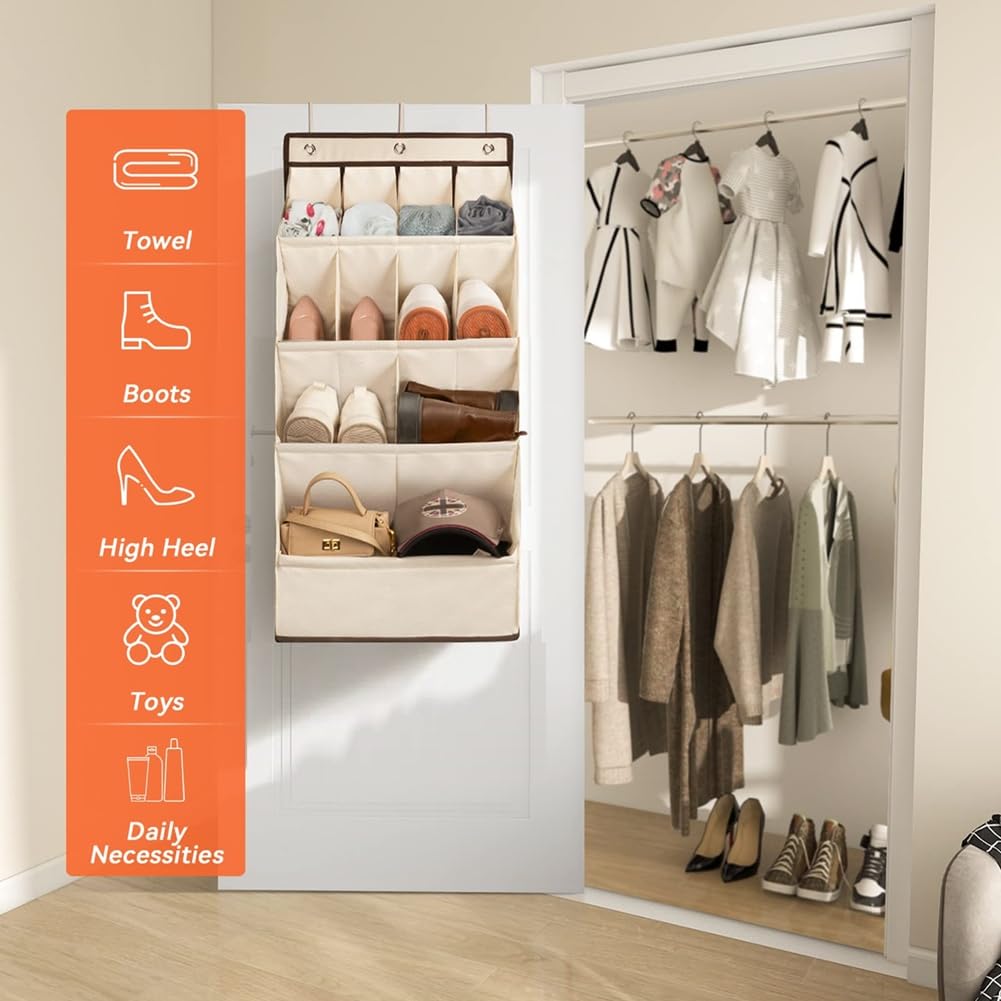 Organizador de zapatos sobre la puerta con bolsillos grandes y profundos, bolsa de almacenamiento colgante para armario, zapatero, solución de ahorro de espacio para almacenamiento de calzado
