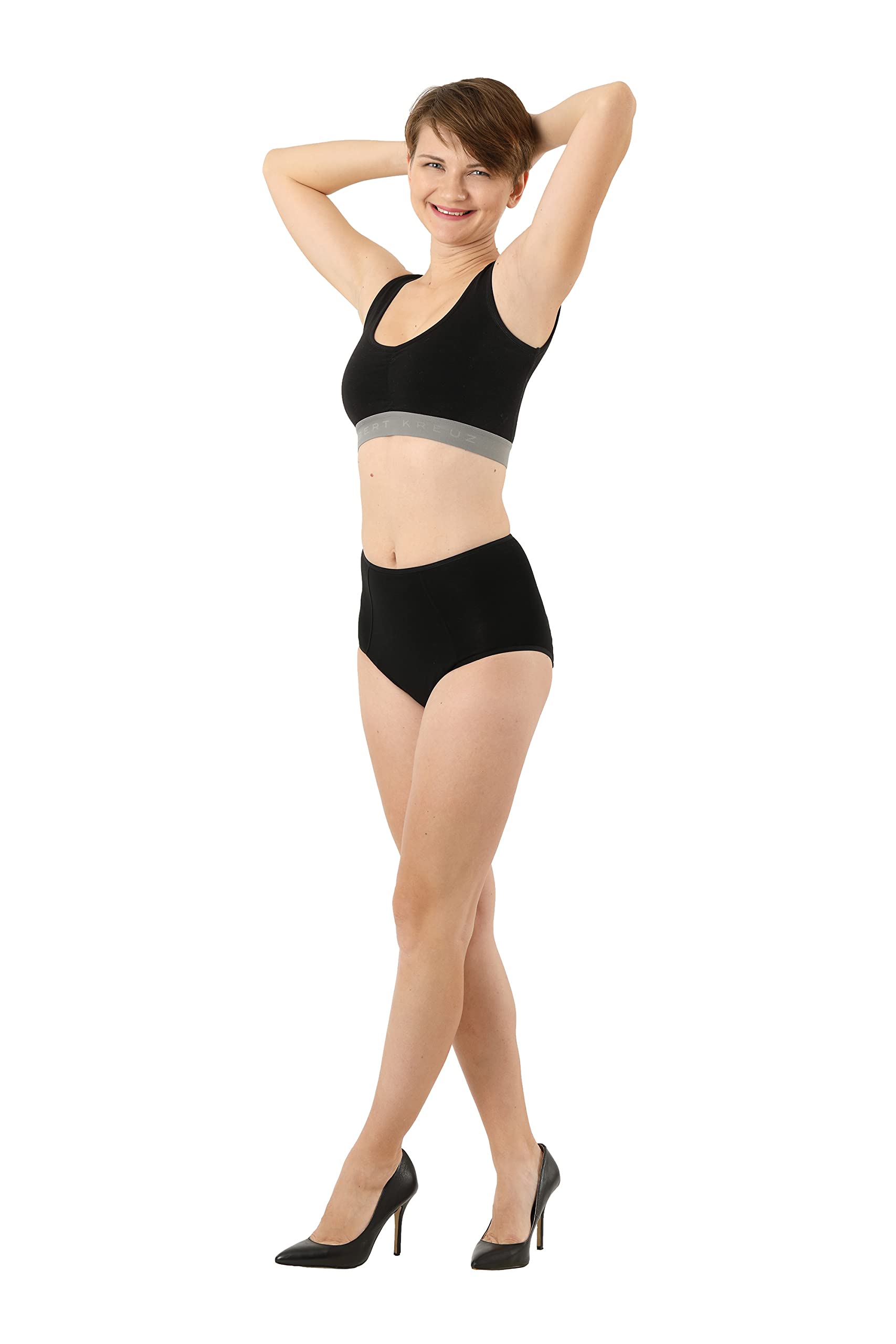 ALBERT KREUZ Femme Culottes menstruelles Bio-Baumwolle Super Taille Haute Set de 2 Noir