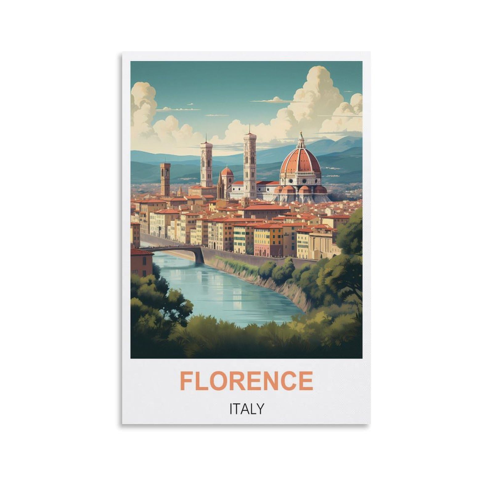 Hwjjuii Unframe-Style Florence Italy Vintage Travel Poster 08X12inch(20X30cm) Canvas Wall Posters And Art Picture Print Modern Family Bedroom Decor Posters