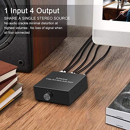 Image of 4-Way Stereo L /R Sound Channel Bi-Directional Audio Switcher, 1 in 4 Out or 4 in 1 Out, L /R Sound Channel Audio Switch Splitter RCA Stereo Switch Selector for DVD Stereo Speaker CD Player