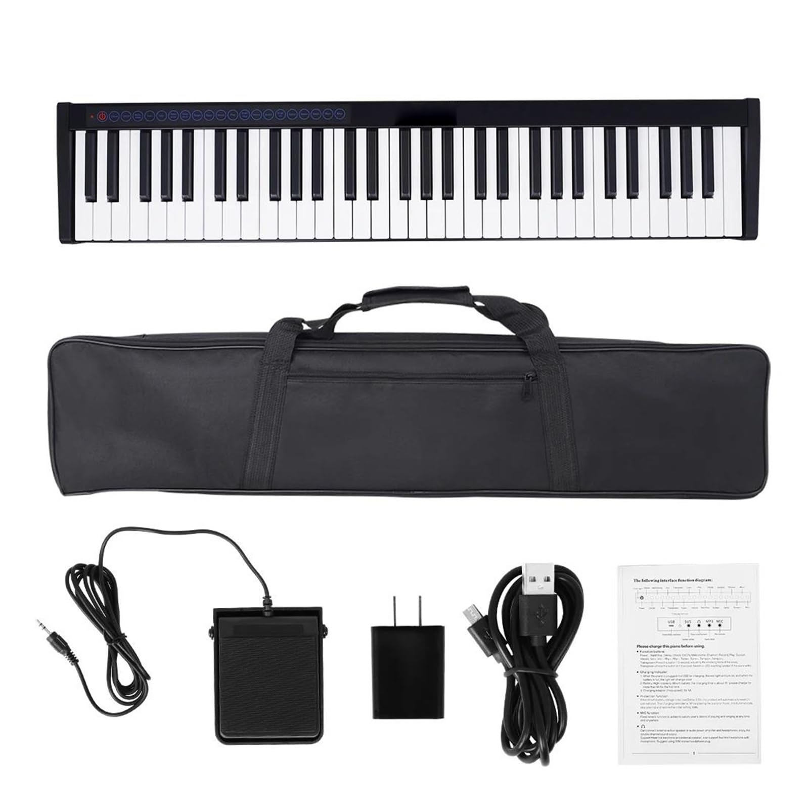 Piano Teclado Instrumento De Música Digital 61 Teclas Y Negro Piano Órgano Teclado Electrónico(Bk)