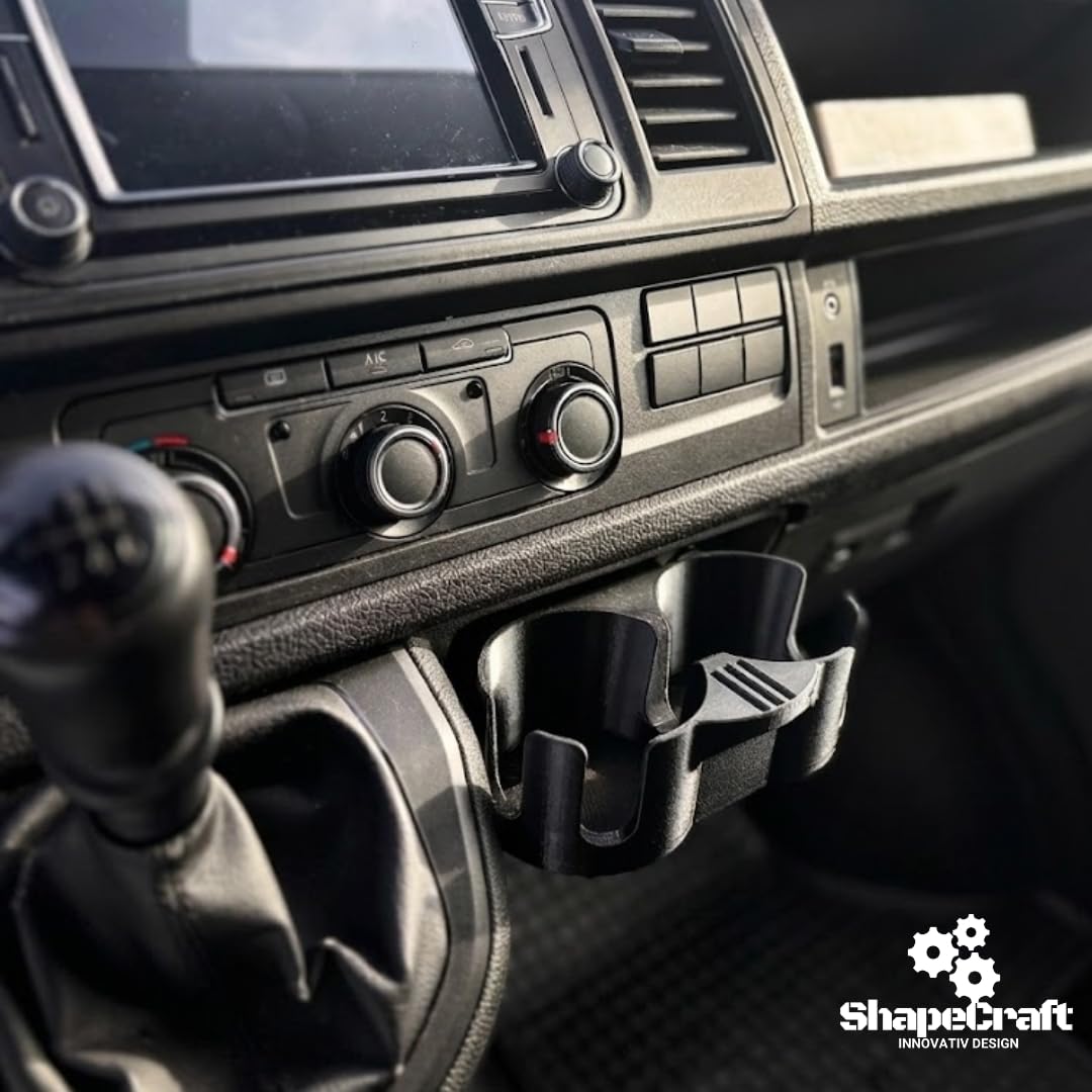 Getränkehalter passend für VW T6 Transporter – Becherhalter für das Ablagefach neben dem Schalthebel – Passgenau in Scharz bj. 2015-2024