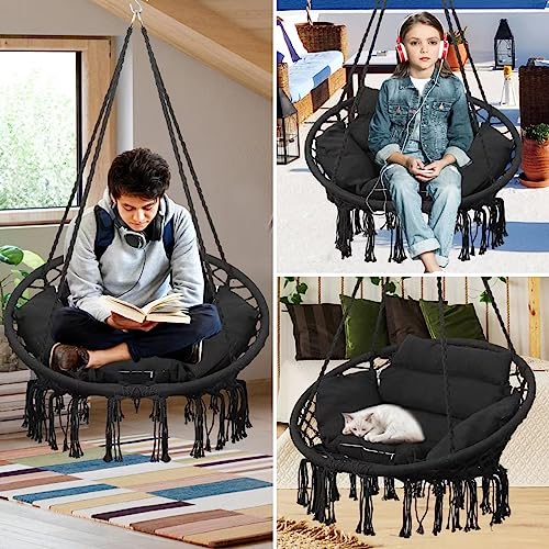 Goutime Hammock Chair With Hanging Hardware Kit And Back Cushions,Macrame Boho Swing Chairs For Indoor,Outdoor,Bedroom,Patio,100Kg Capacity thumb #2