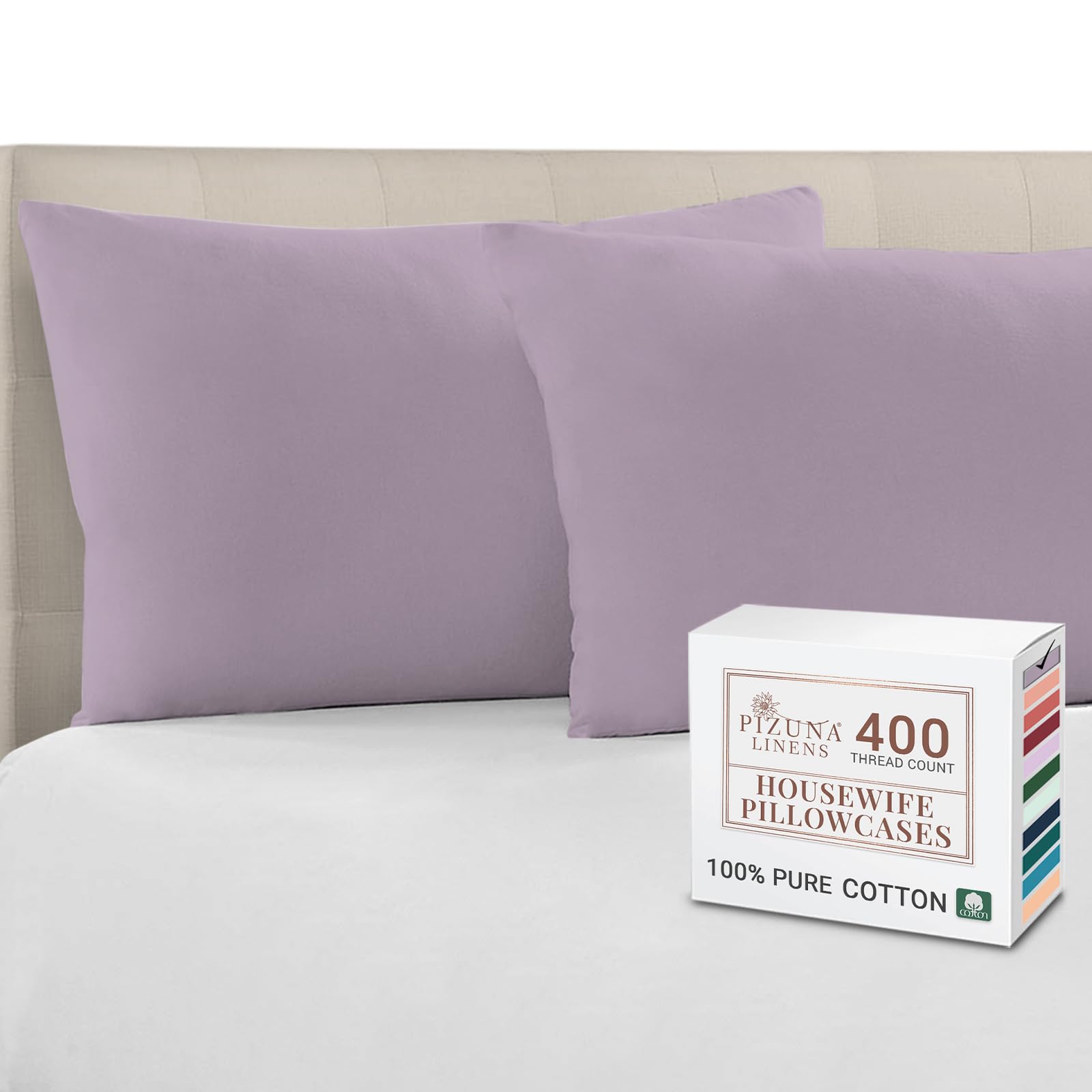Pizuna 100% Cotton Standard Pillowcases 2 Pack White 50x75cm, 400 Thread Count Long Staple Combed Cotton Soft Pillow Cover, Sateen Weave Oxford Pillow Cases (Cooling Pillowcase 2PC) — view 14