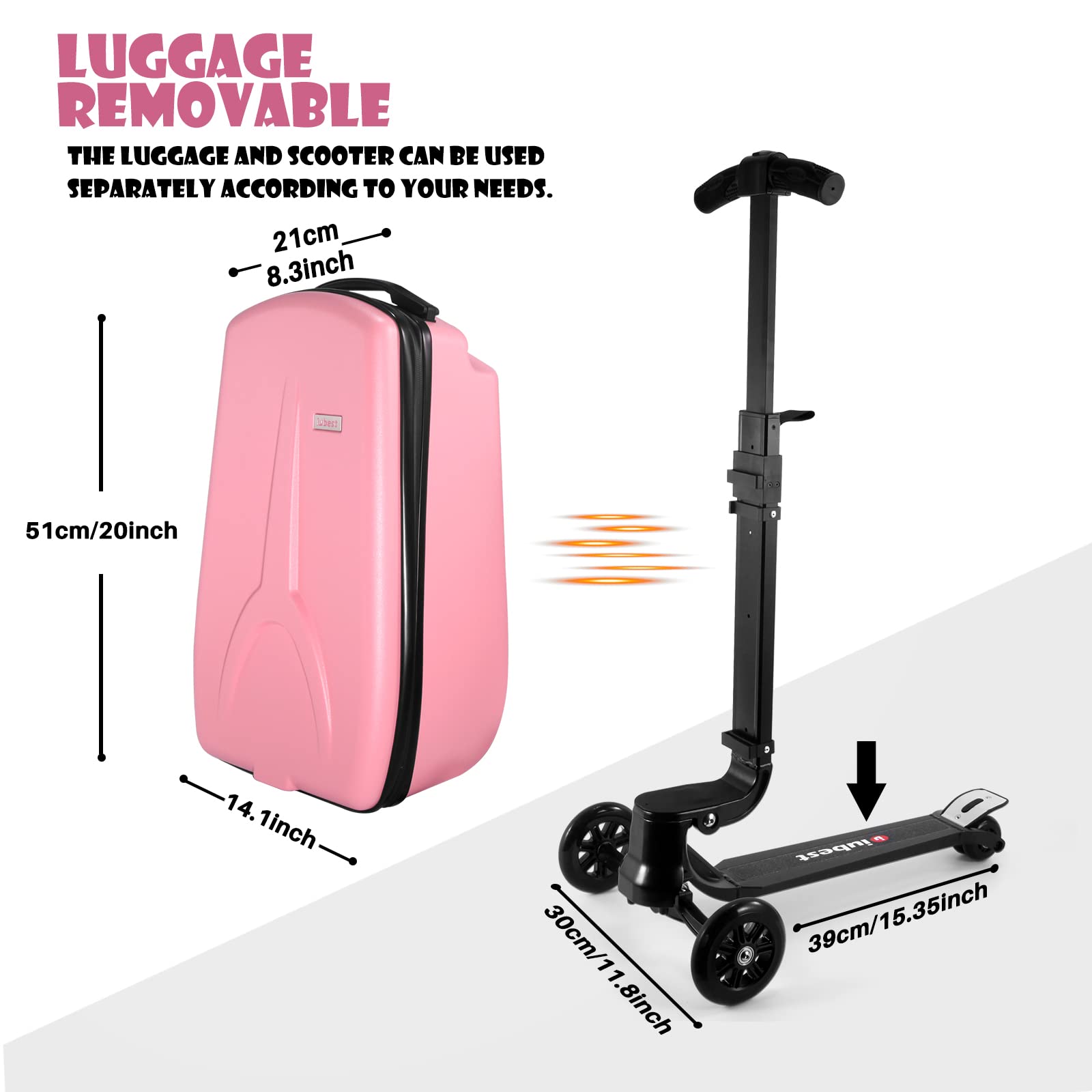iubest Scooter Luggage Carry On Scooter Suitcase for Kids Age 415