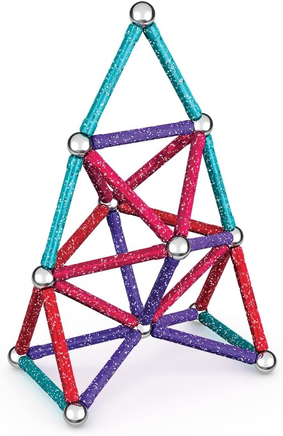 Geomag, Recycled Glitter, Magnetic Constructions with Glitter Effect, Colorful and Glittery Magnetic Bars, 60-Piece Pack, 100% Recycled Plastic, White